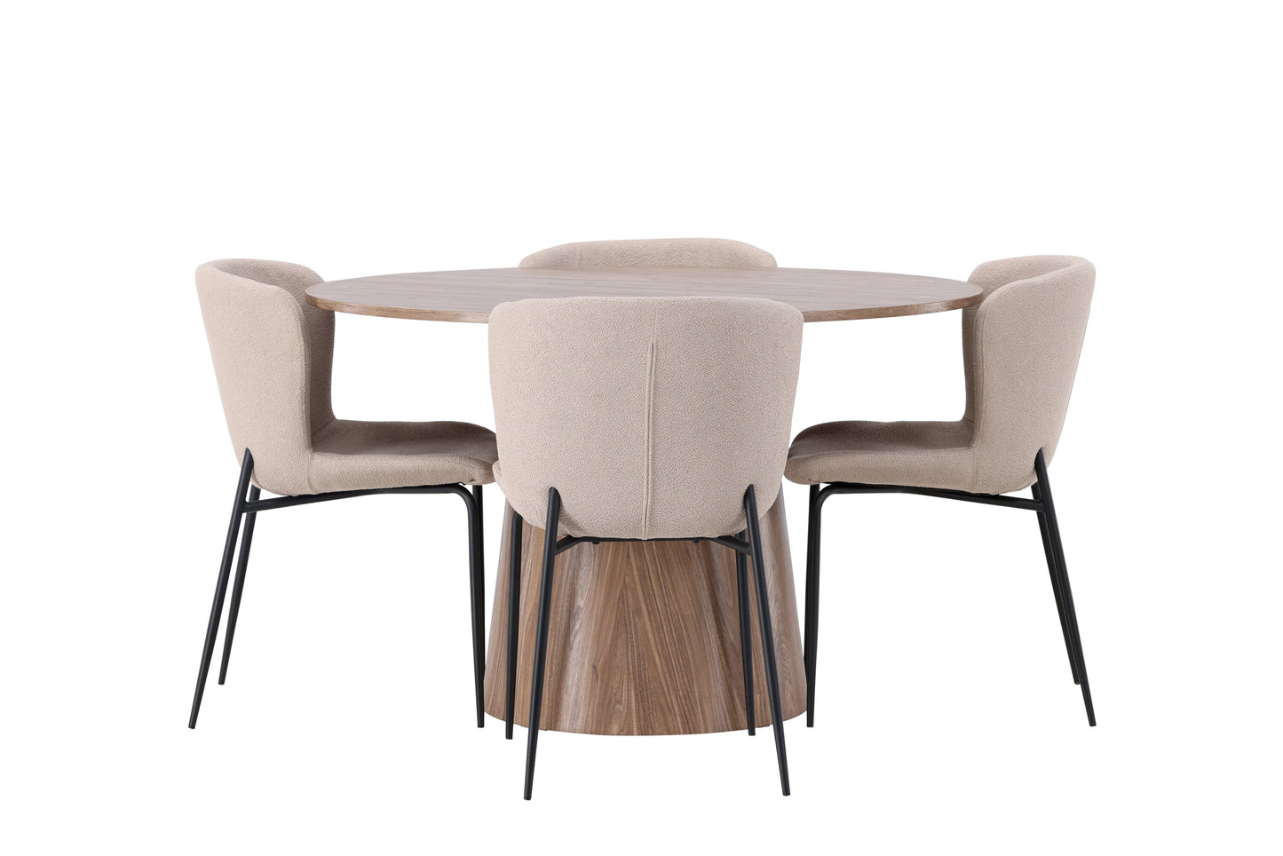 Lanzo Matbord med Modesto Stolarna – Bord: ⌀120 Stol: 54x79,5x48