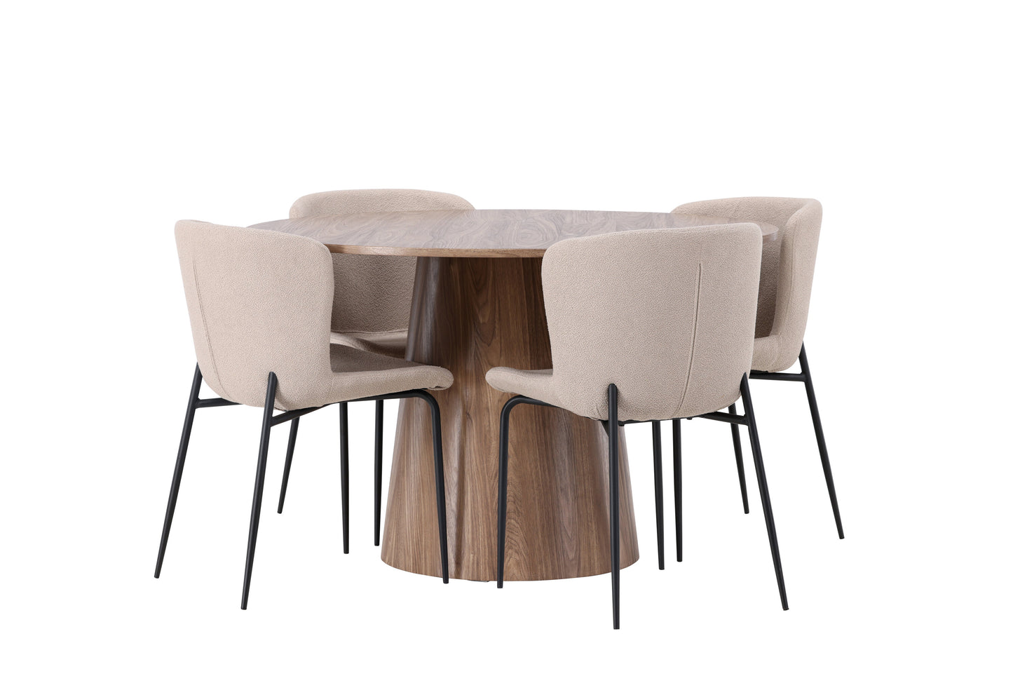 Lanzo Matbord med Modesto Stolarna – Bord: ⌀120 Stol: 54x79,5x48