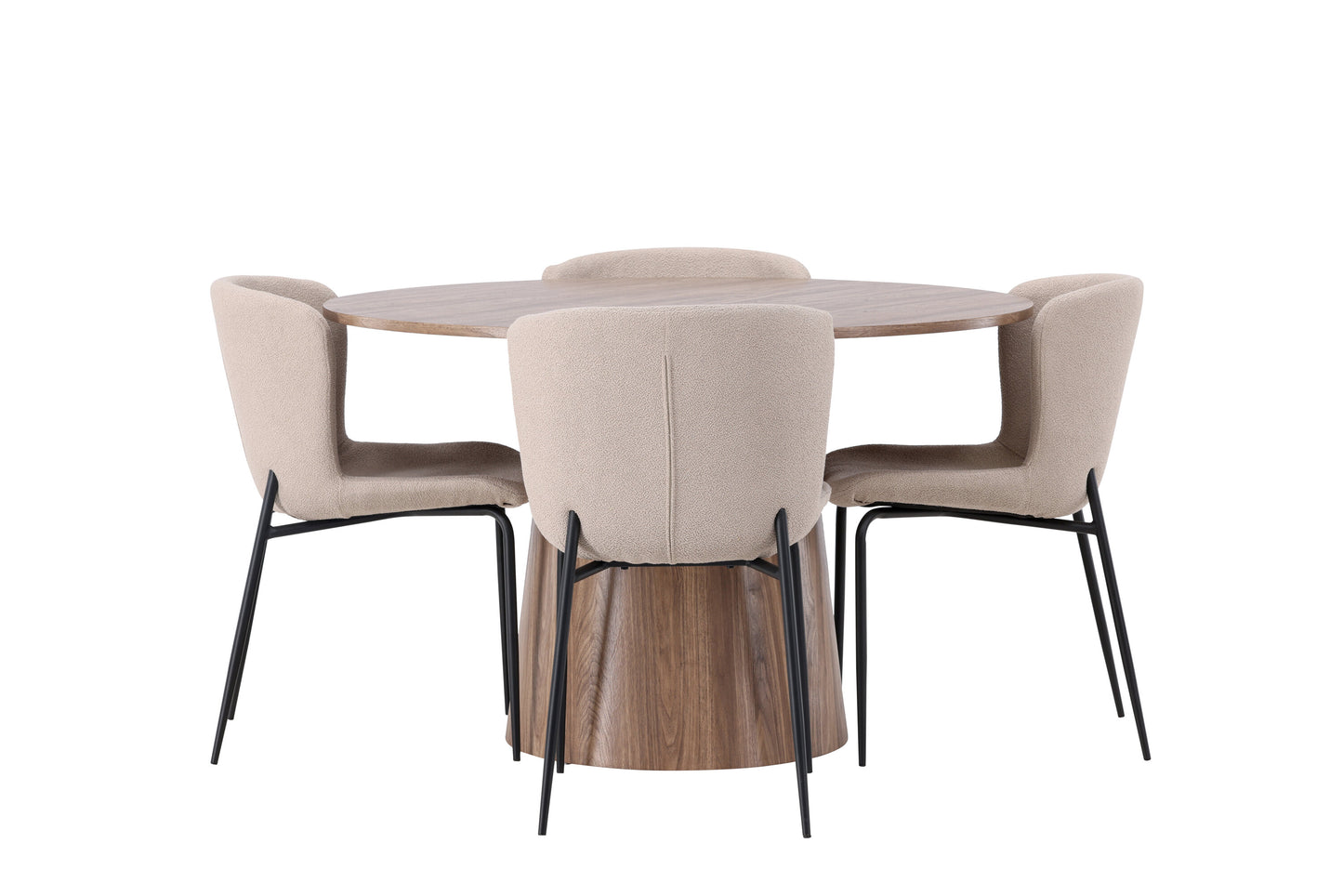 Lanzo Matbord med Modesto Stolarna – Bord: ⌀120 Stol: 54x79,5x48