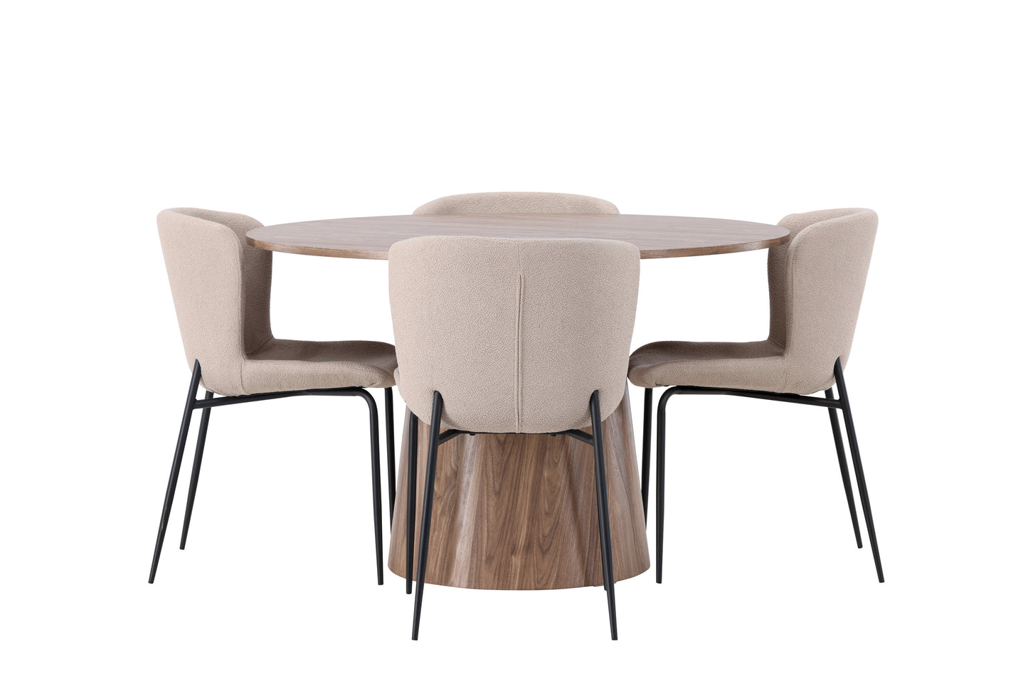 Lanzo Matbord med Modesto Stolarna – Bord: ⌀120 Stol: 54x79,5x48
