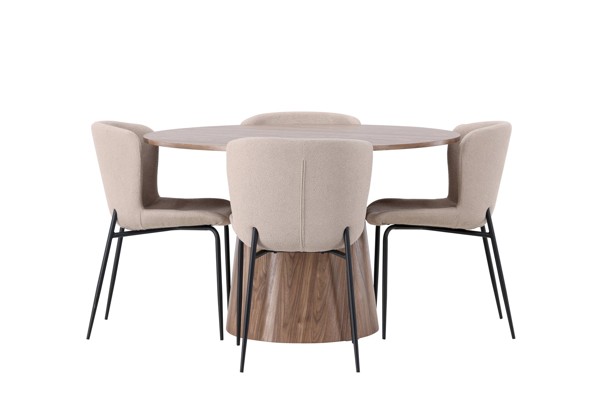 Lanzo Matbord med Modesto Stolarna – Bord: ⌀120 Stol: 54x79,5x48