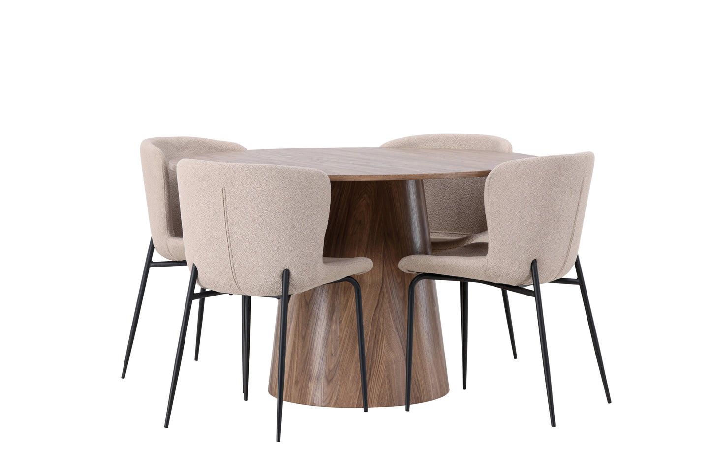 Lanzo Matbord med Modesto Stolarna – Bord: ⌀120 Stol: 54x79,5x48