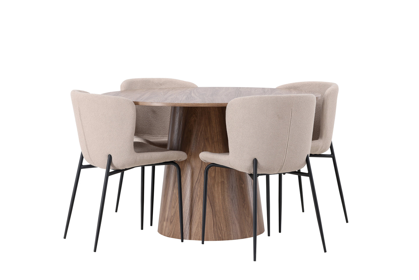 Lanzo Matbord med Modesto Stolarna – Bord: ⌀120 Stol: 54x79,5x48