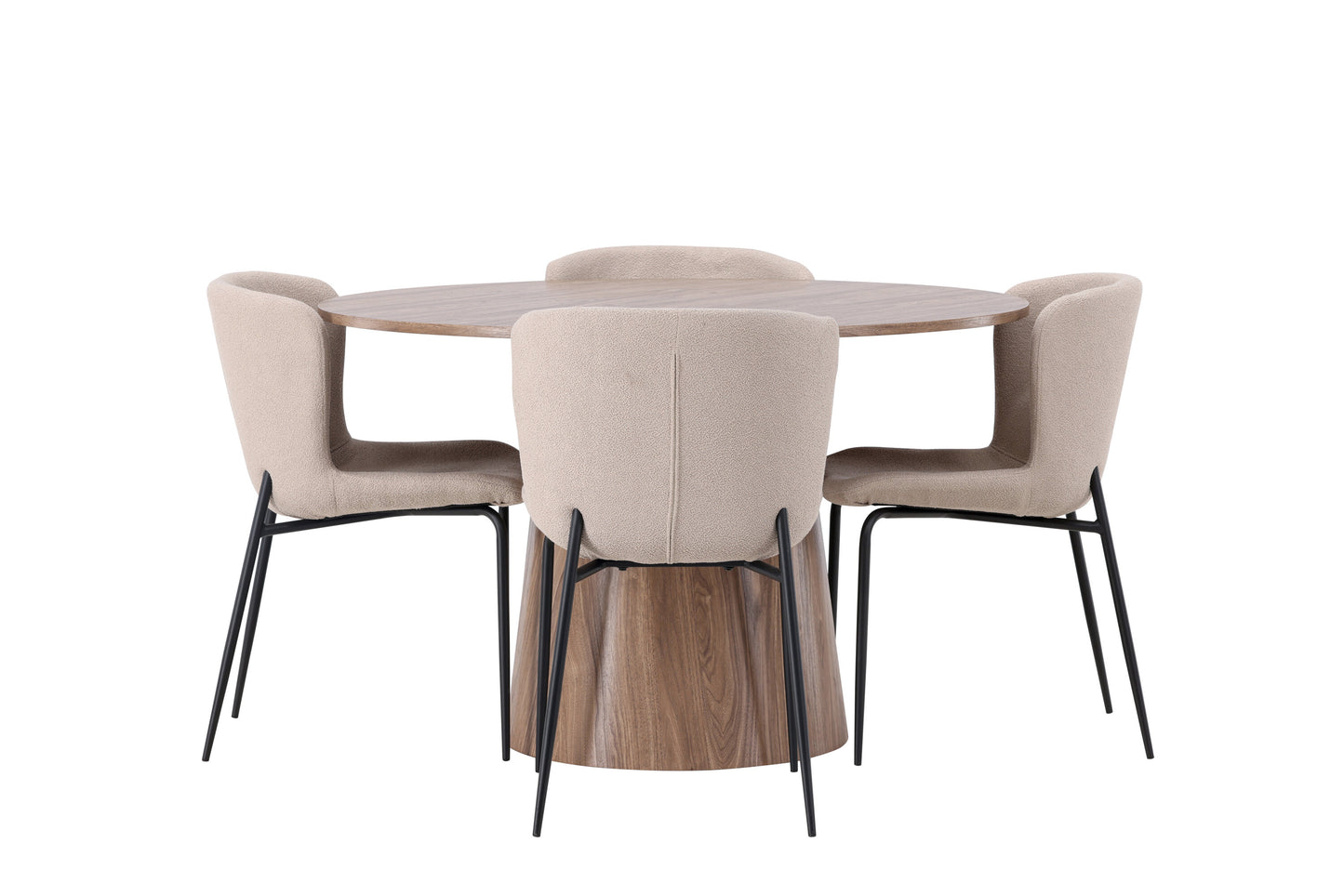 Lanzo Matbord med Modesto Stolarna – Bord: ⌀120 Stol: 54x79,5x48