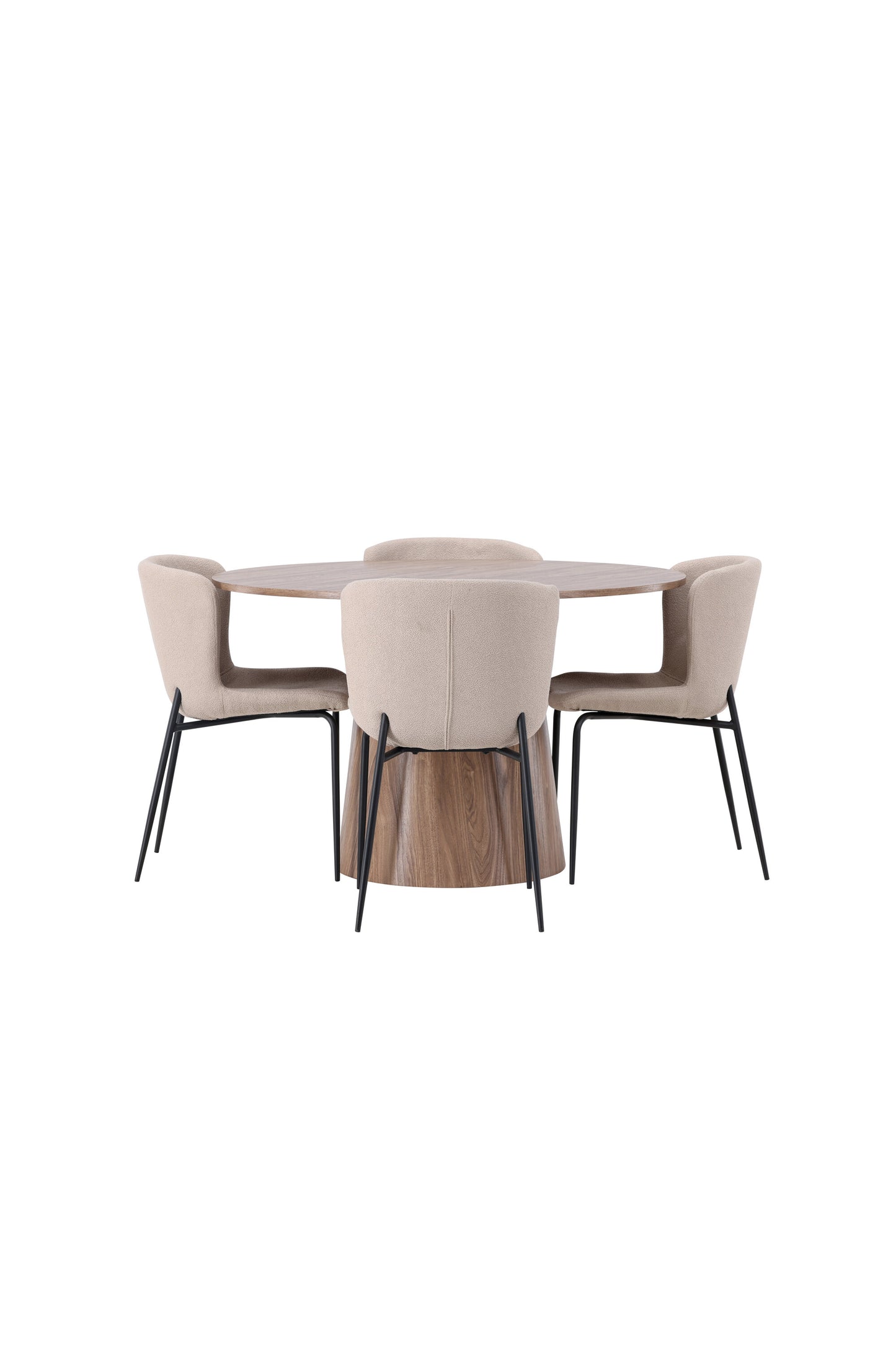 Lanzo Matbord med Modesto Stolarna – Bord: ⌀120 Stol: 54x79,5x48