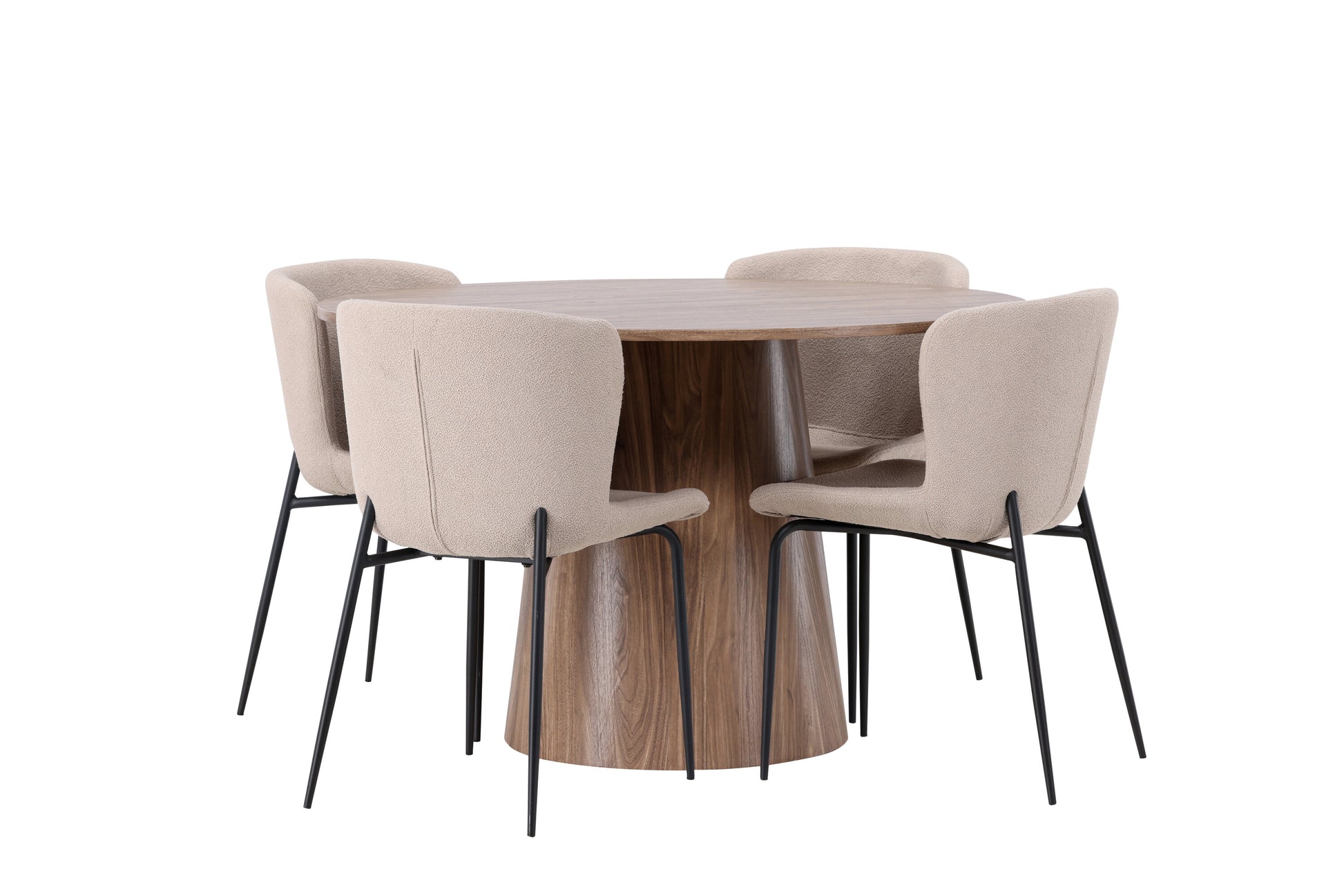 Lanzo Matbord med Modesto Stolarna – Bord: ⌀120 Stol: 54x79,5x48