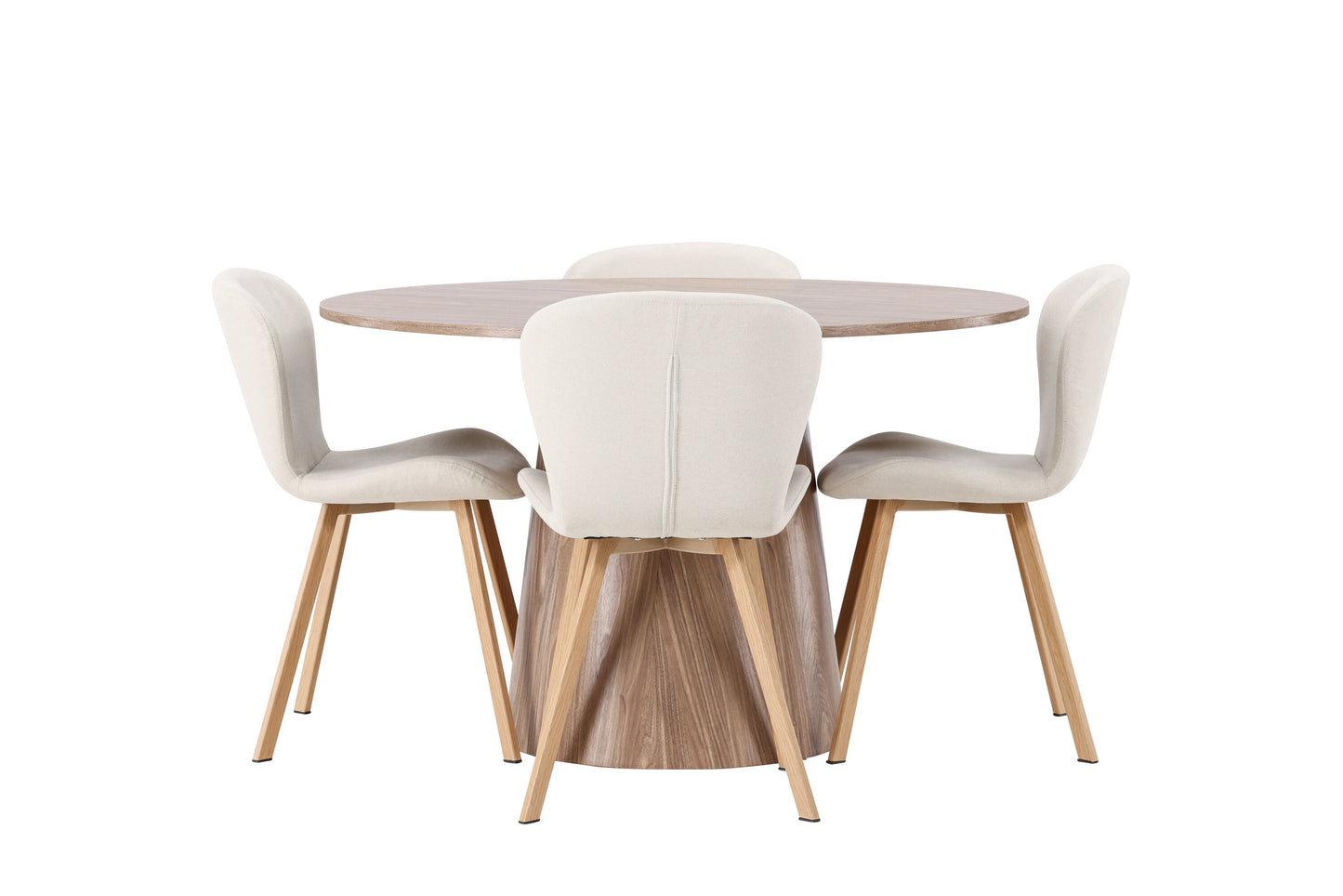 Lanzo Matbord med Lilja Stolarna – Bord: ⌀120 Stol: 50x80x48