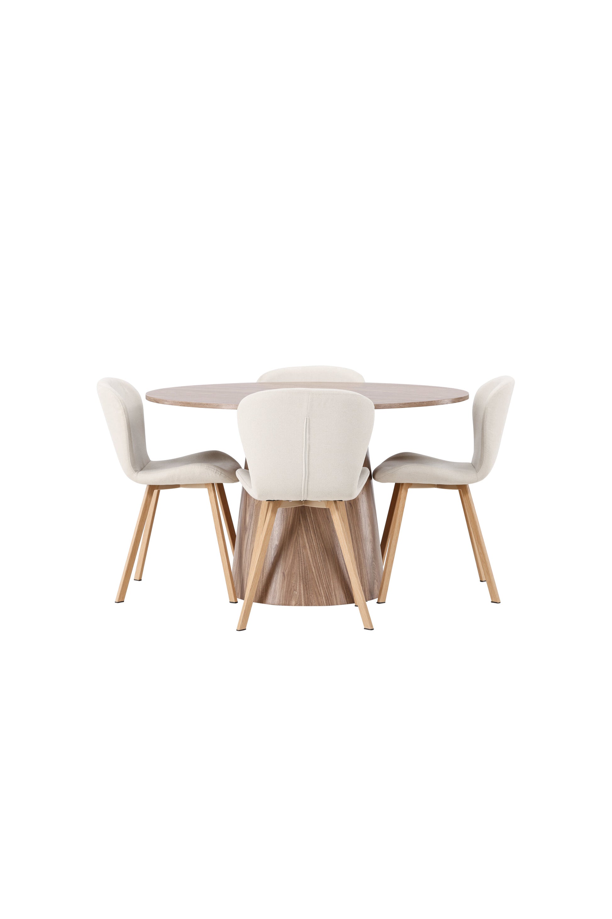 Lanzo Matbord med Lilja Stolarna – Bord: ⌀120 Stol: 50x80x48
