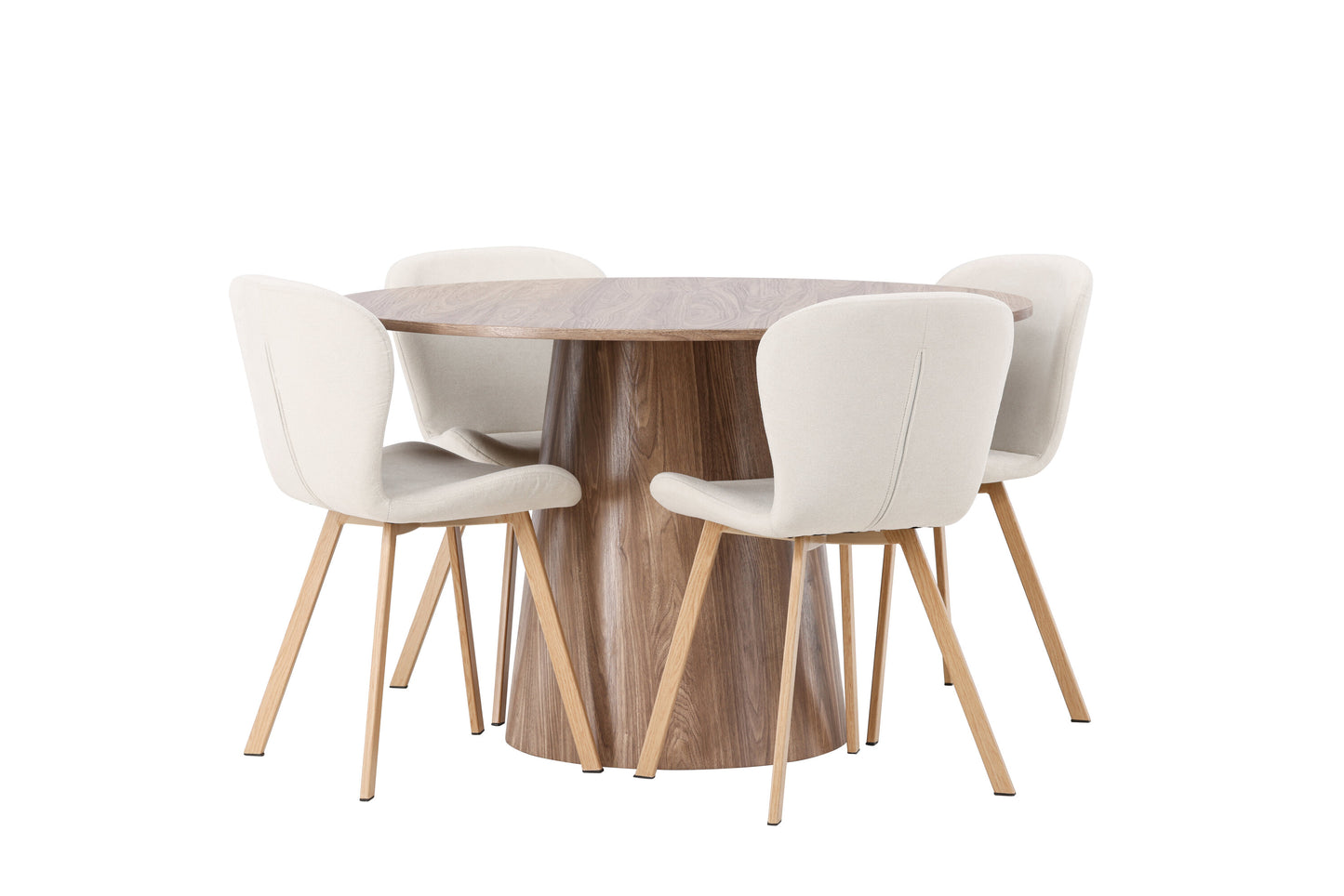 Lanzo Matbord med Lilja Stolarna – Bord: ⌀120 Stol: 50x80x48