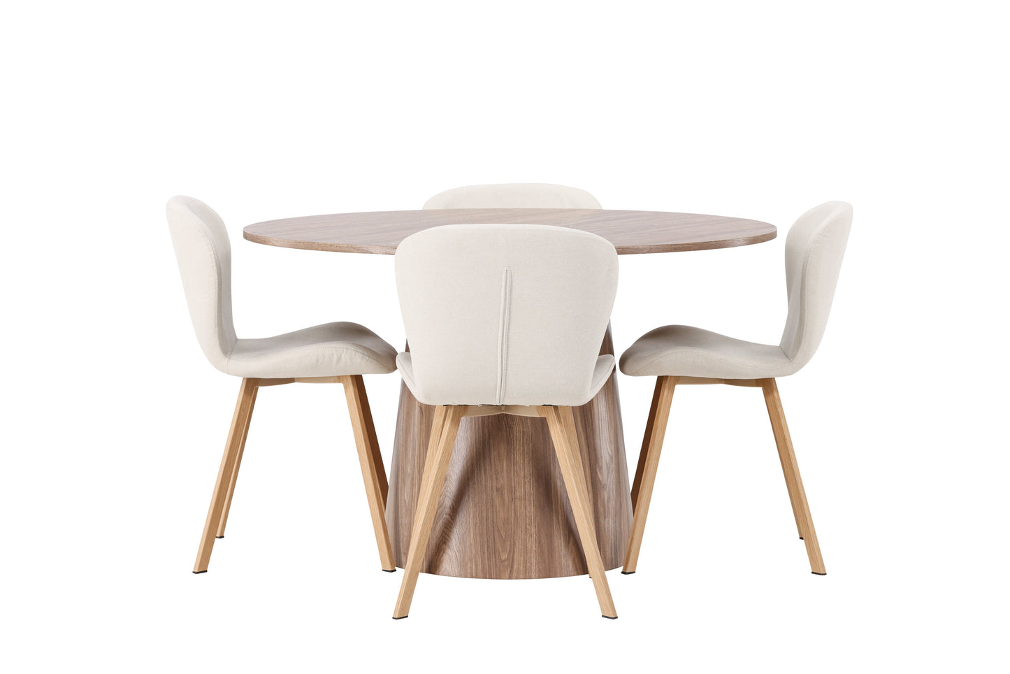 Lanzo Matbord med Lilja Stolarna – Bord: ⌀120 Stol: 50x80x48