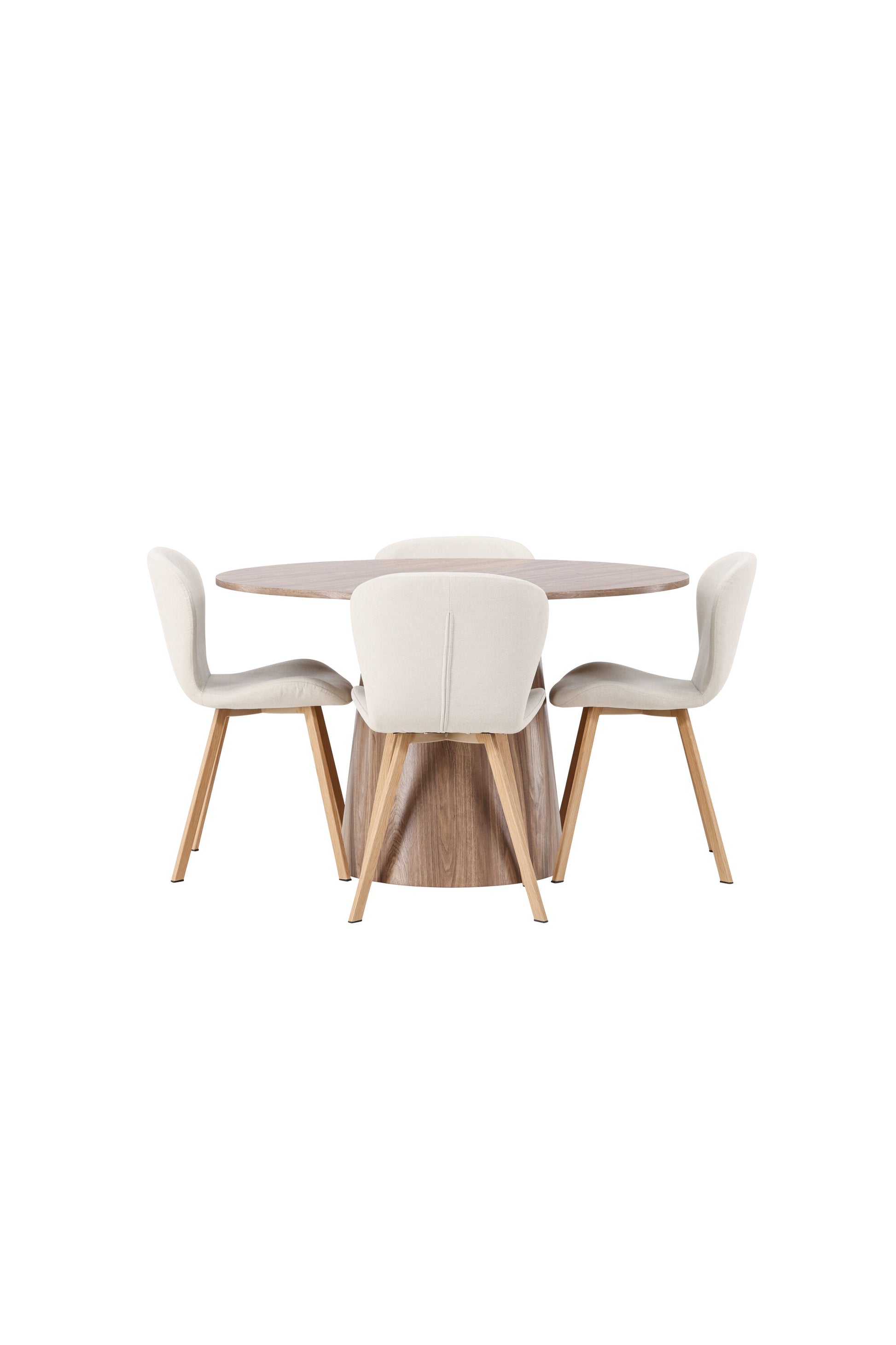 Lanzo Matbord med Lilja Stolarna – Bord: ⌀120 Stol: 50x80x48