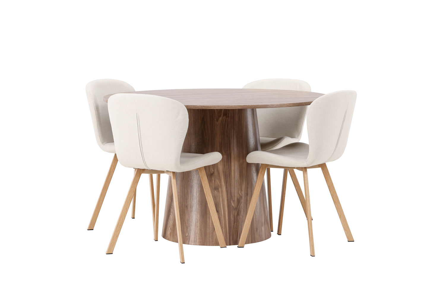 Lanzo Matbord med Lilja Stolarna – Bord: ⌀120 Stol: 50x80x48