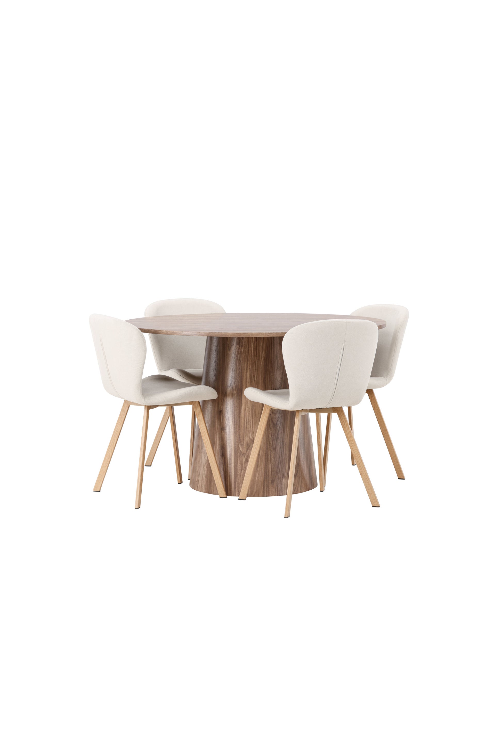 Lanzo Matbord med Lilja Stolarna – Bord: ⌀120 Stol: 50x80x48