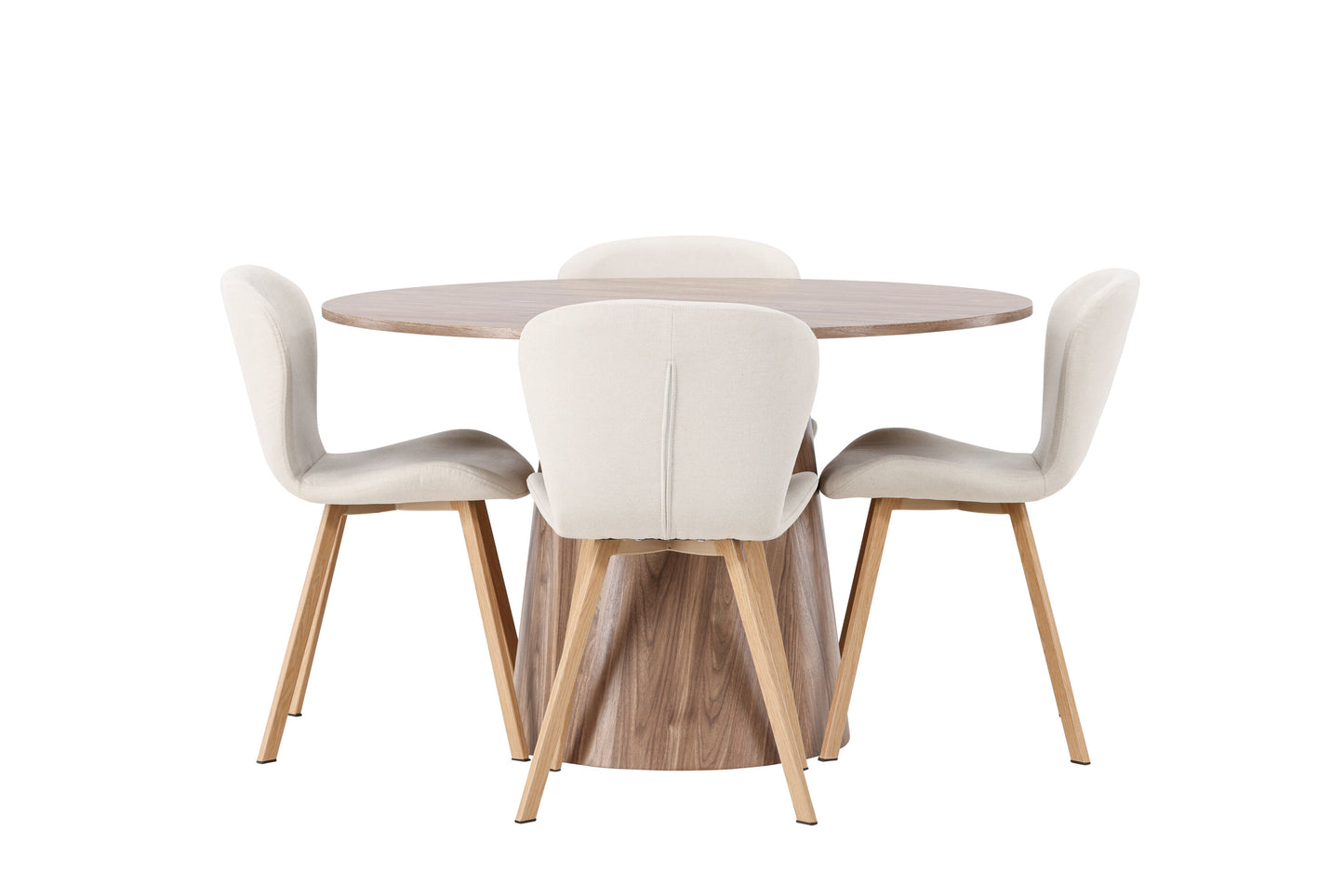 Lanzo Matbord med Lilja Stolarna – Bord: ⌀120 Stol: 50x80x48