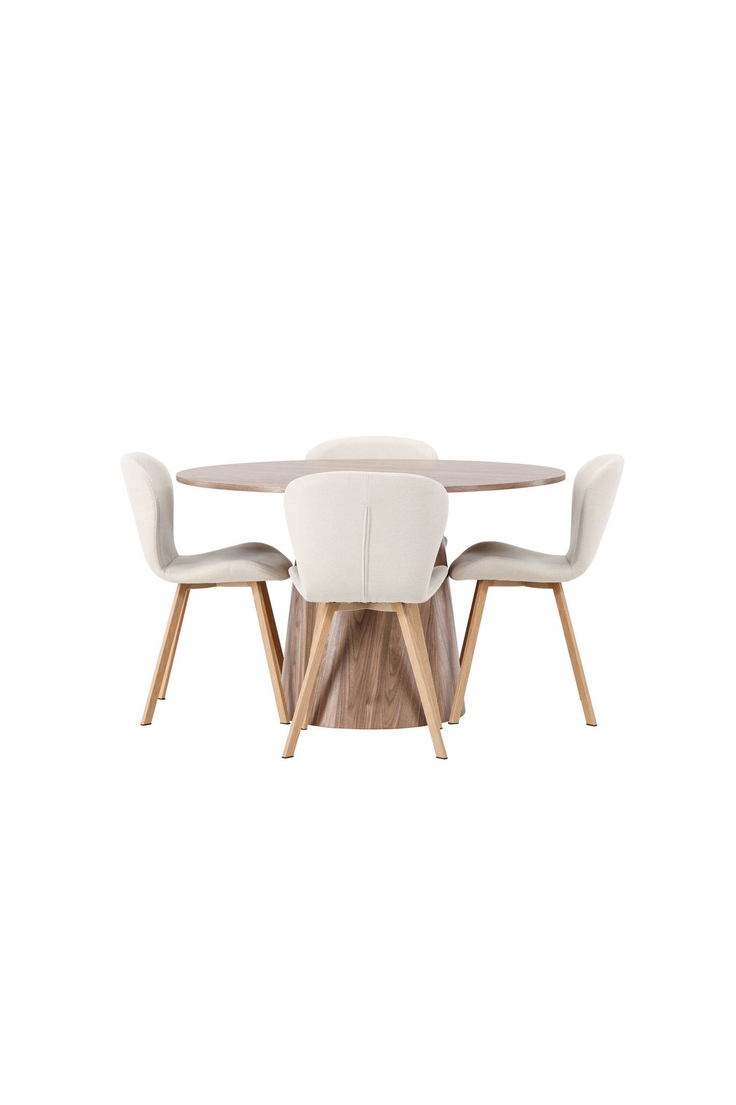 Lanzo Matbord med Lilja Stolarna – Bord: ⌀120 Stol: 50x80x48