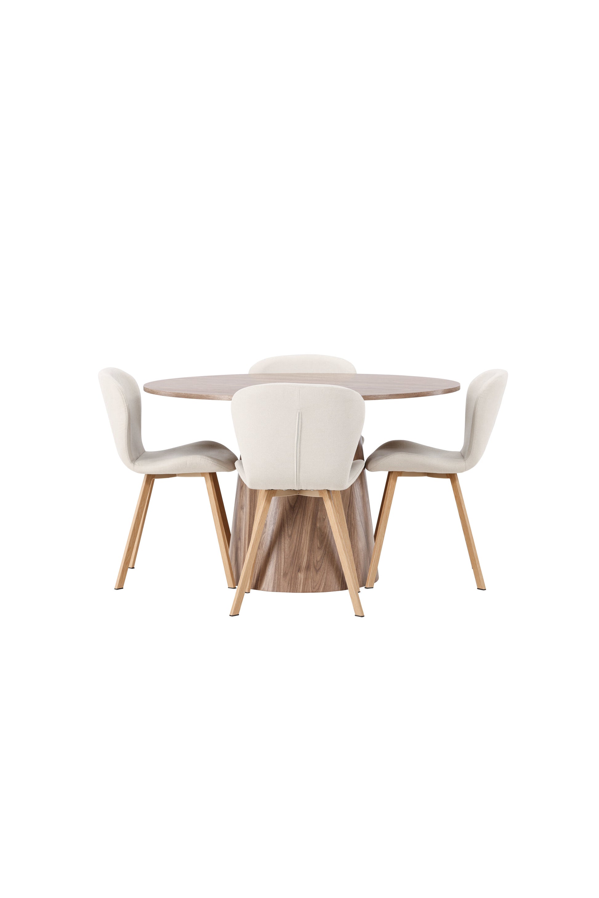 Lanzo Matbord med Lilja Stolarna – Bord: ⌀120 Stol: 50x80x48