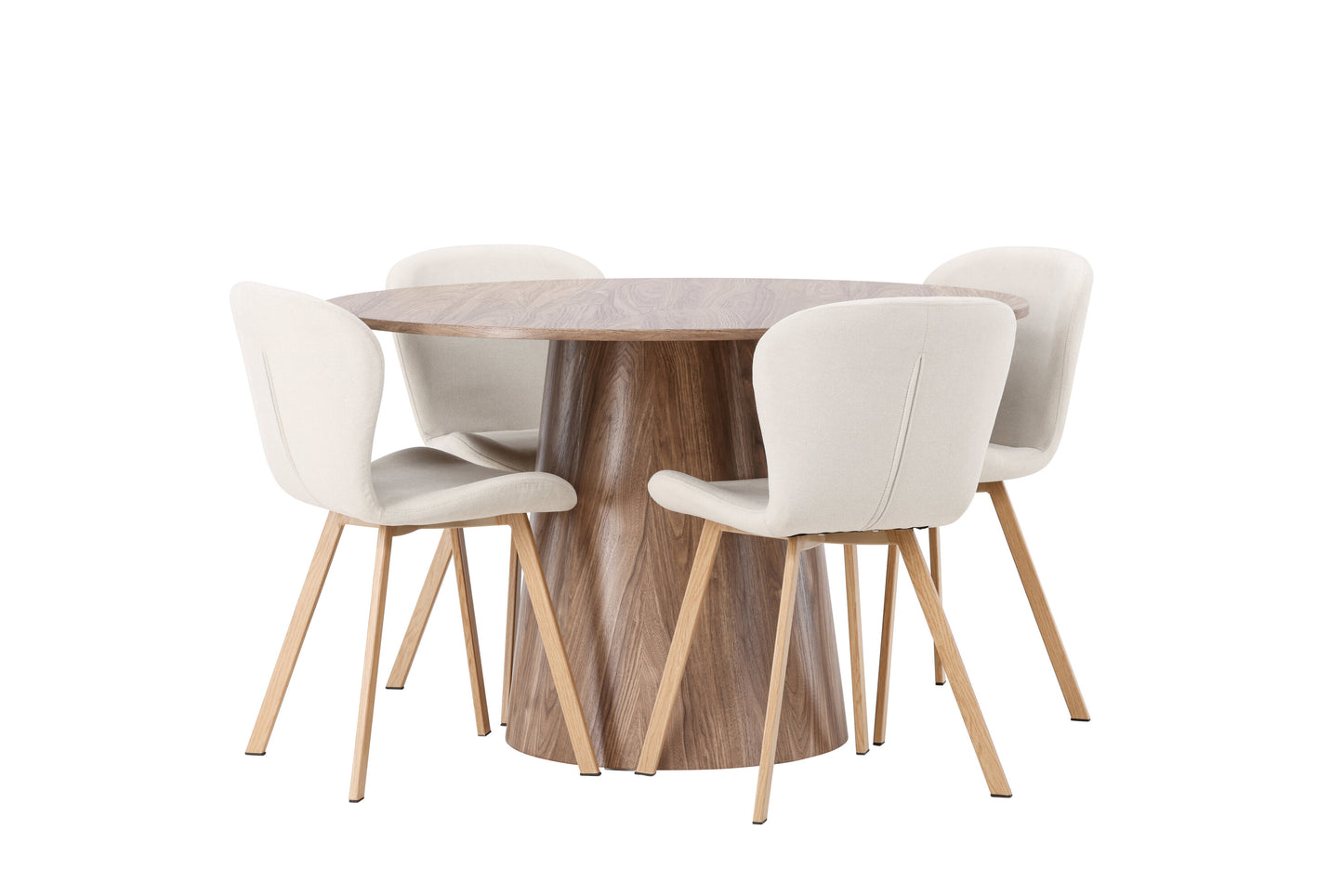 Lanzo Matbord med Lilja Stolarna – Bord: ⌀120 Stol: 50x80x48