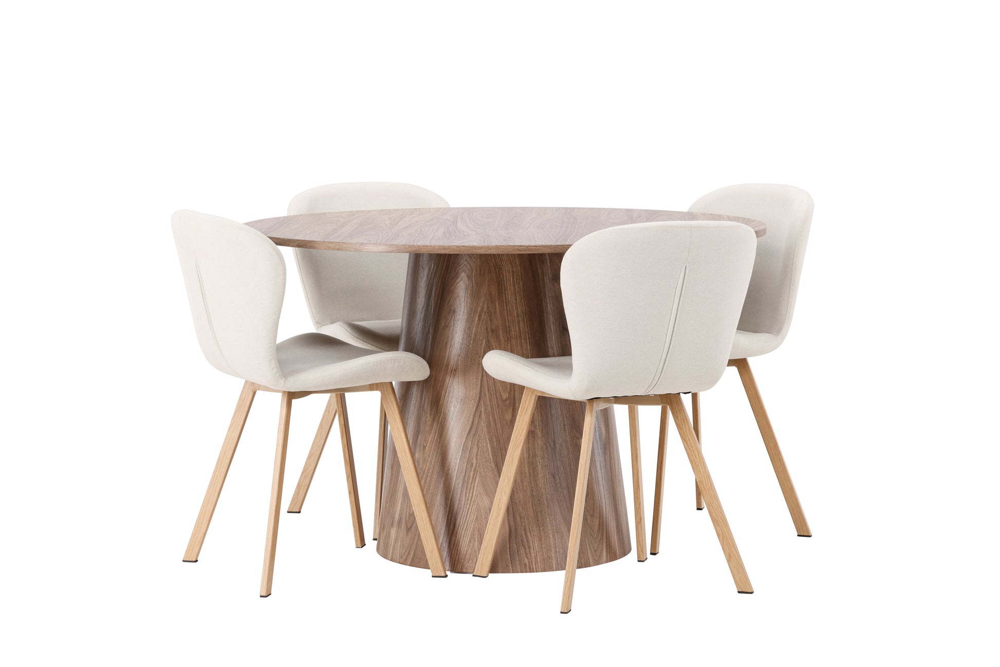 Lanzo Matbord med Lilja Stolarna – Bord: ⌀120 Stol: 50x80x48