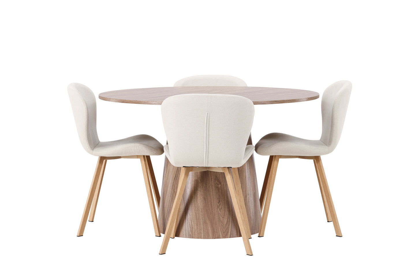 Lanzo Matbord med Lilja Stolarna – Bord: ⌀120 Stol: 50x80x48