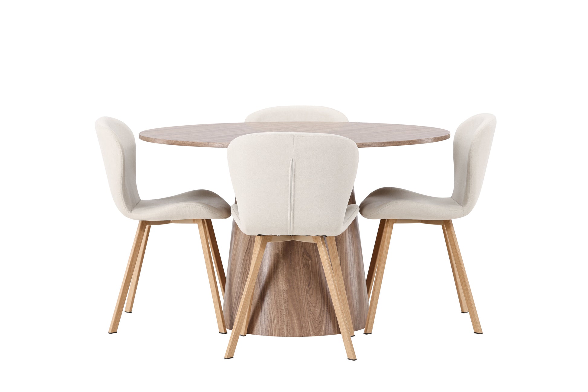 Lanzo Matbord med Lilja Stolarna – Bord: ⌀120 Stol: 50x80x48