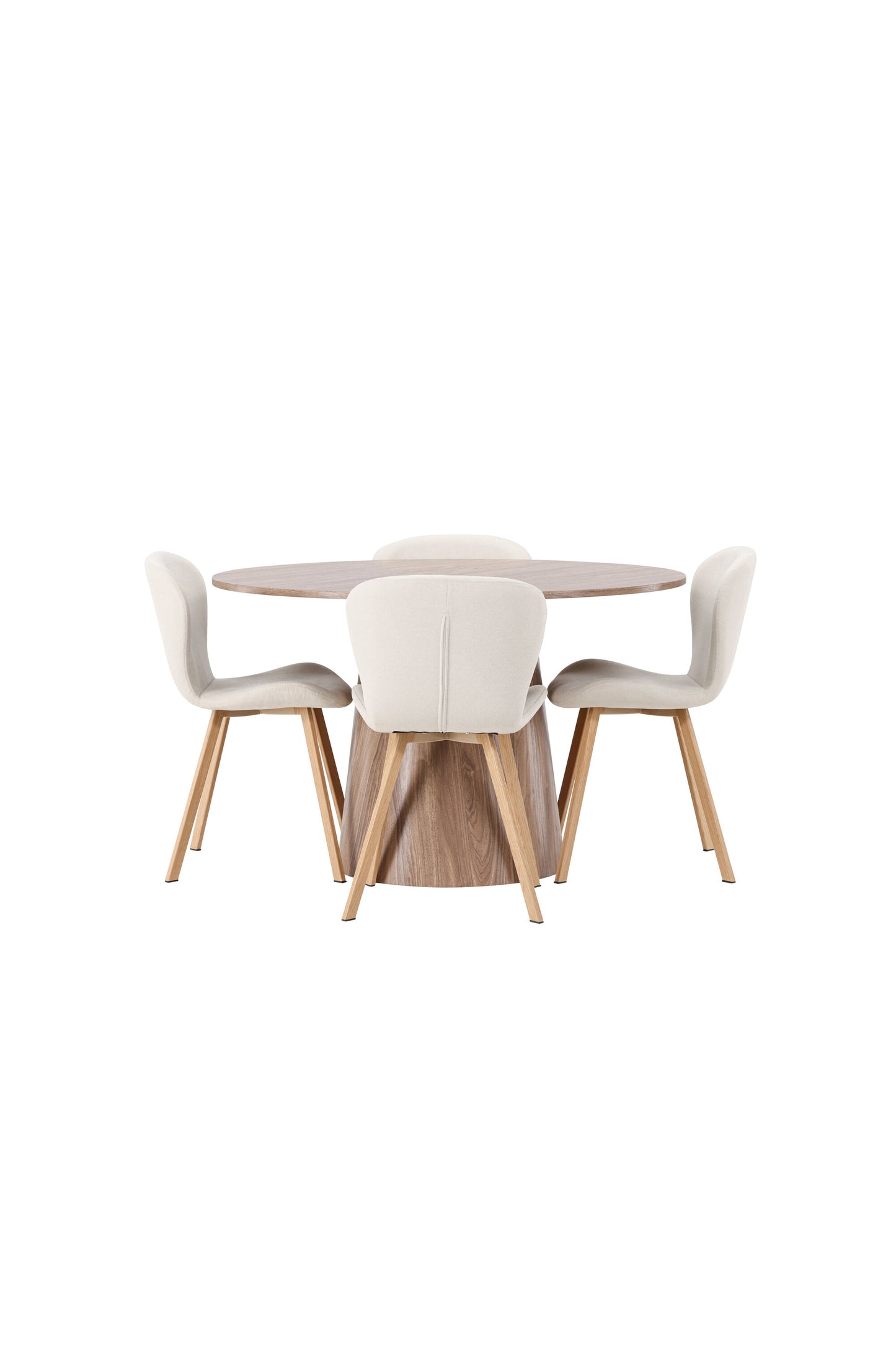 Lanzo Matbord med Lilja Stolarna – Bord: ⌀120 Stol: 50x80x48