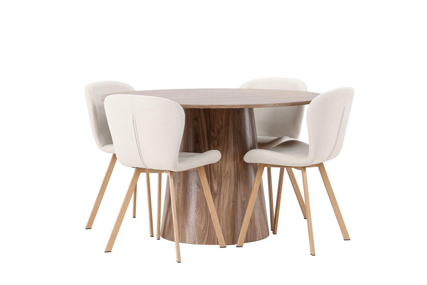 Lanzo Matbord med Lilja Stolarna – Bord: ⌀120 Stol: 50x80x48