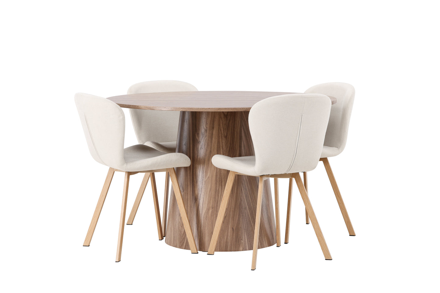 Lanzo Matbord med Lilja Stolarna – Bord: ⌀120 Stol: 50x80x48
