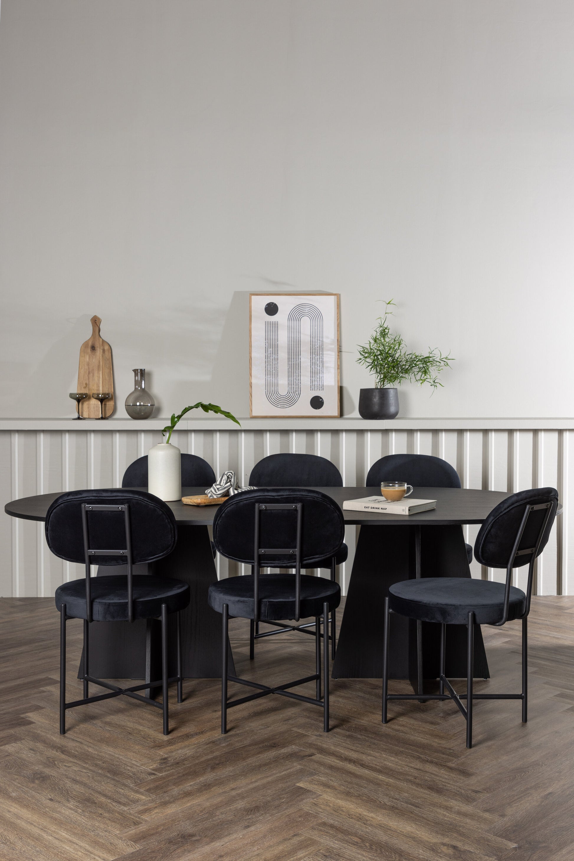 Bootcut Matbord med Stella Stolarna – Bord: 75x230x115 Stol: 60x89x50