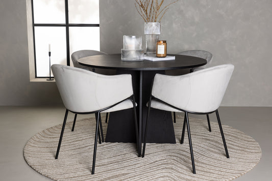 Bootcut Matbord med Evelina Stolarna – Bord: ⌀110 Stol: 62x80x54