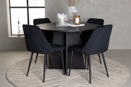 Bootcut Matbord med Night Stolarna – Bord: ⌀110 Stol: 56x87x49