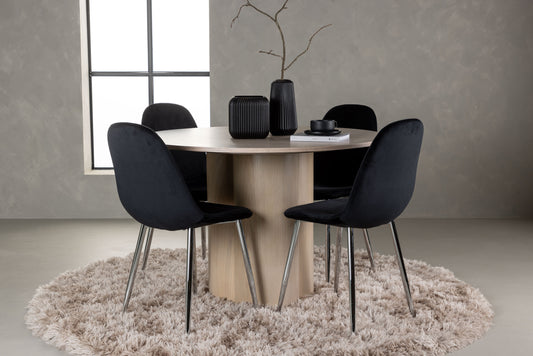 Olivia Matbord med Polar Stolarna – Bord: ⌀110 Stol: 52x90x45