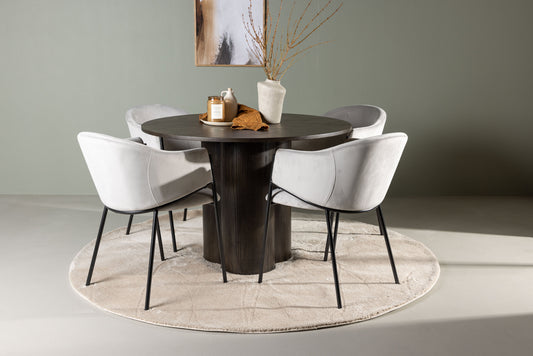 Olivia Matbord med Evelina Stolarna – Bord: ⌀110 Stol: 62x80x54