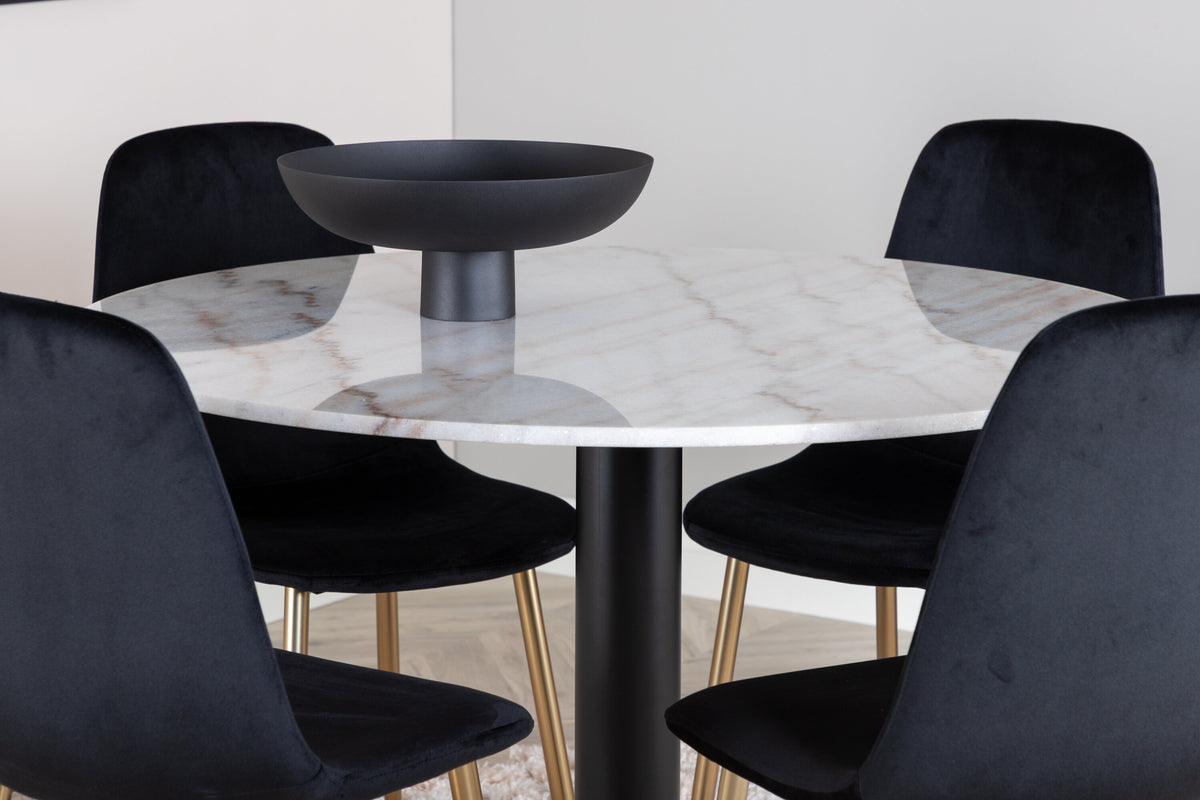 Estelle Matbord med Polar Stolarna – Bord: ⌀106 Stol: 52x86x44