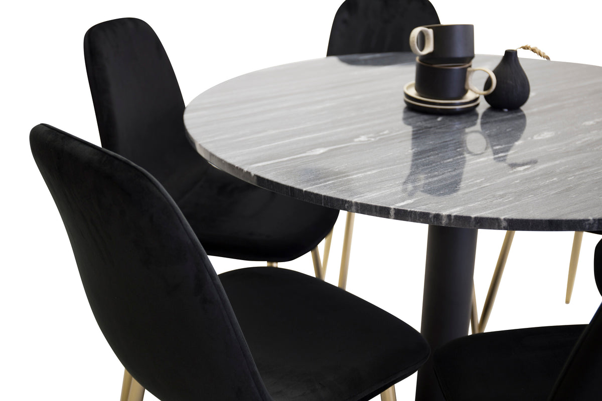 Estelle Matbord med Polar Stolarna – Bord: ⌀106 Stol: 52x86x44