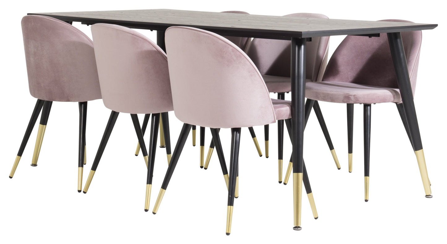 Dipp Matbord med Velvet Stolarna – Bord: 75x180x90 Stol: 57x76,5x50