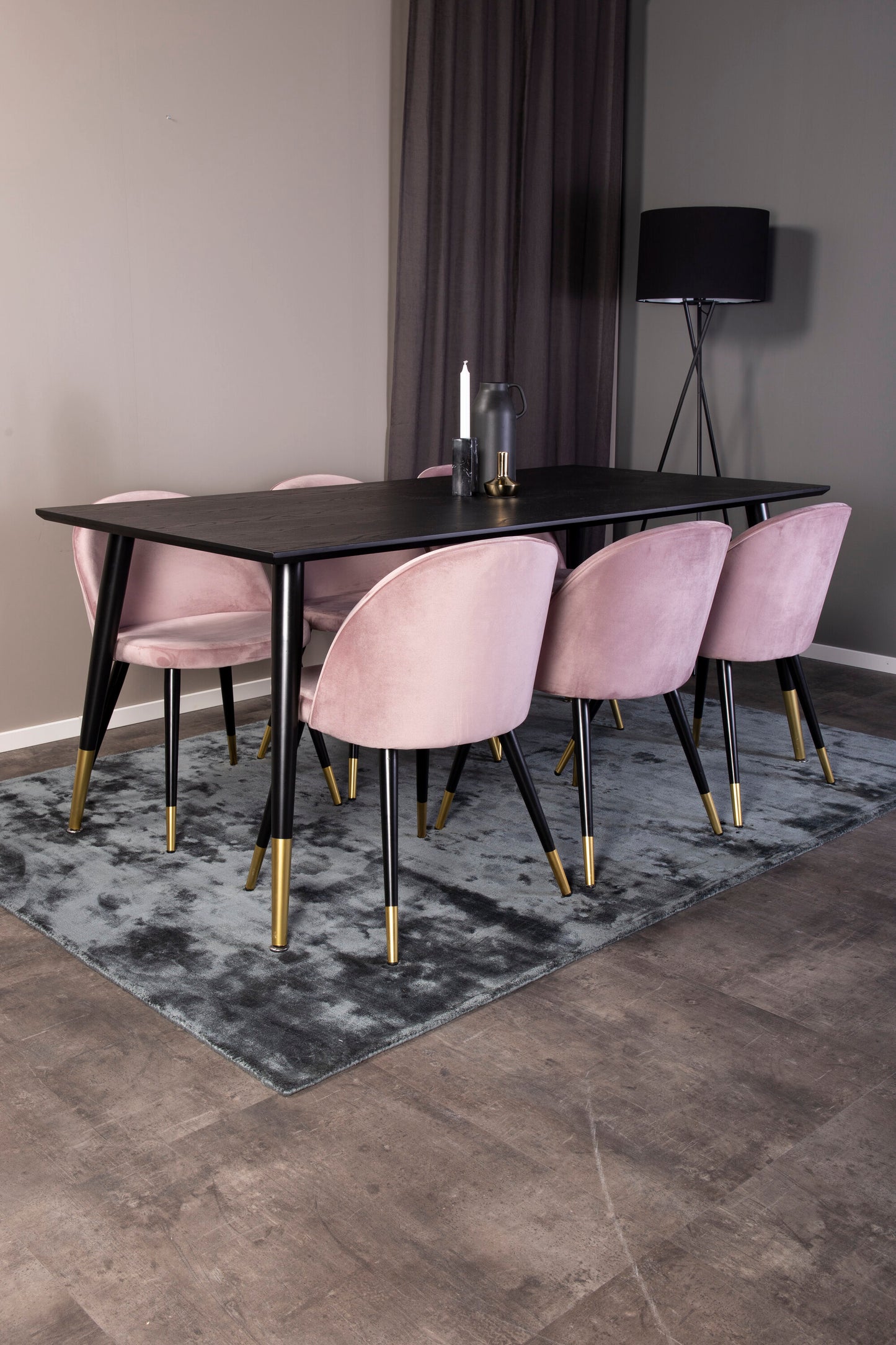 Dipp Matbord med Velvet Stolarna – Bord: 75x180x90 Stol: 57x76,5x50