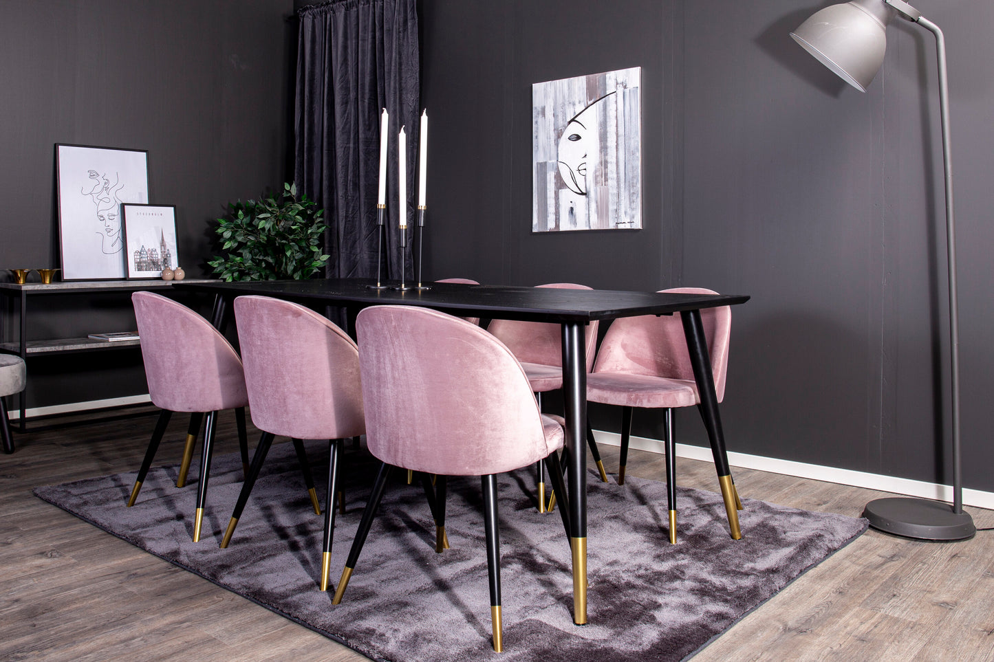 Dipp Matbord med Velvet Stolarna – Bord: 75x180x90 Stol: 57x76,5x50