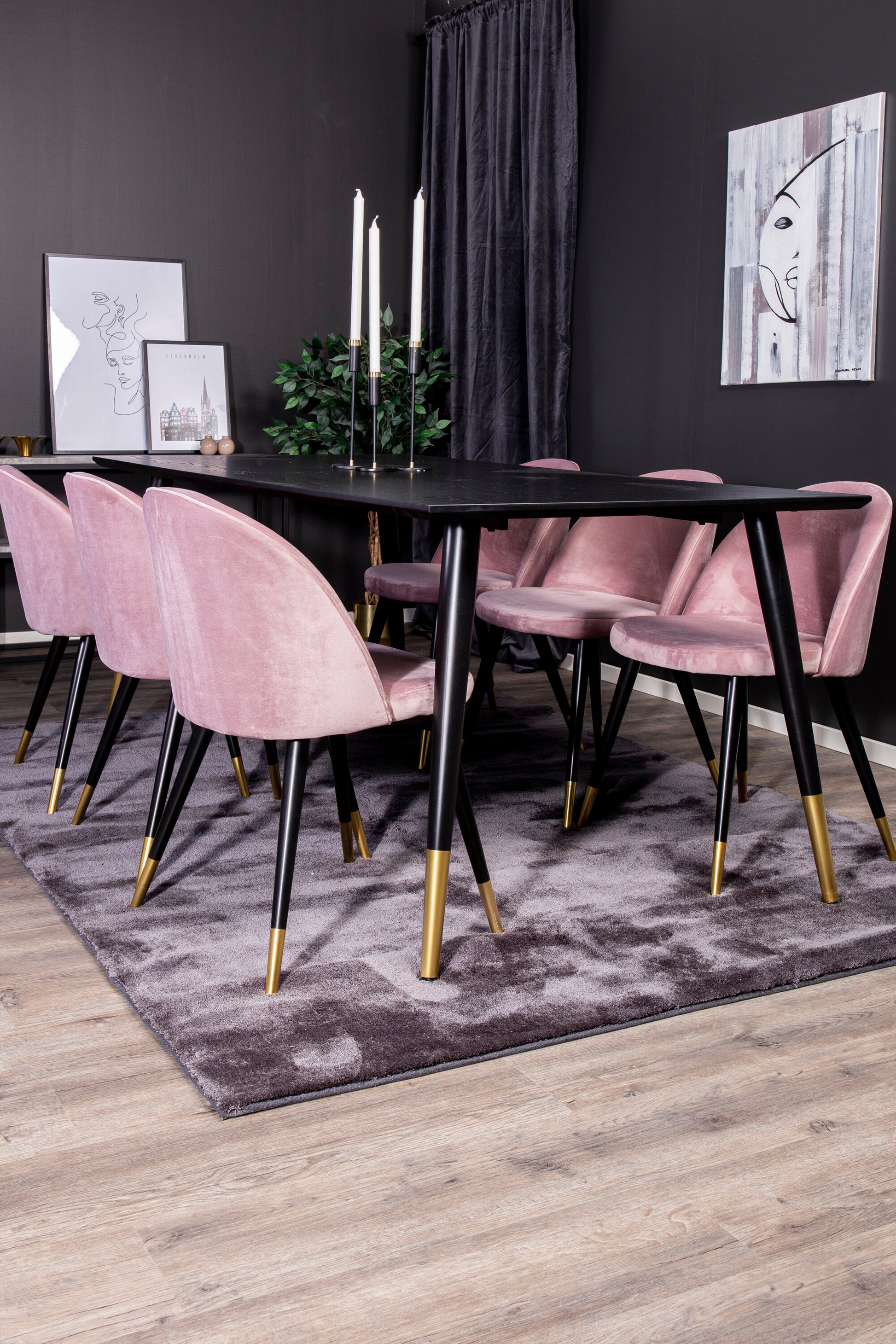 Dipp Matbord med Velvet Stolarna – Bord: 75x180x90 Stol: 57x76,5x50