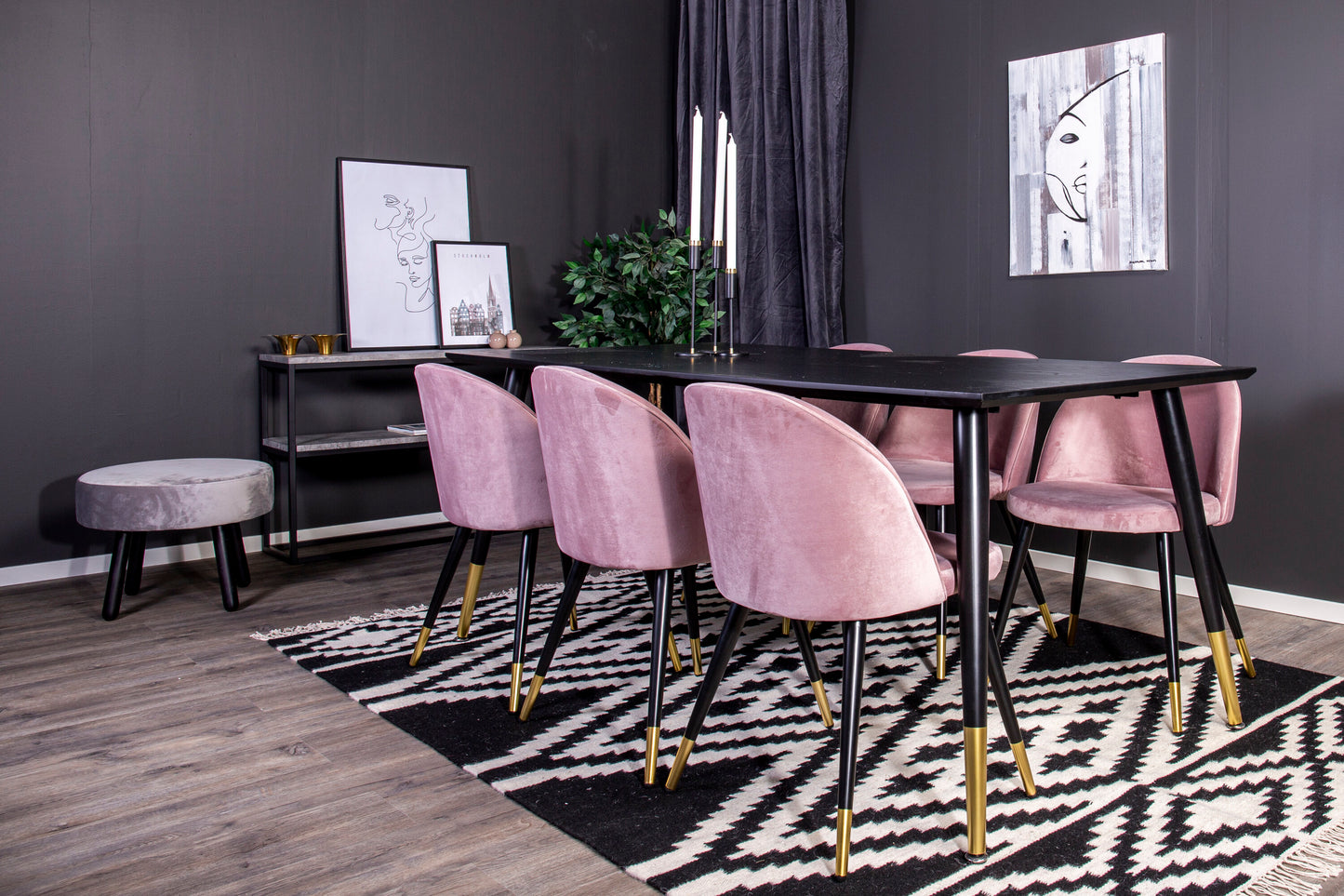 Dipp Matbord med Velvet Stolarna – Bord: 75x180x90 Stol: 57x76,5x50
