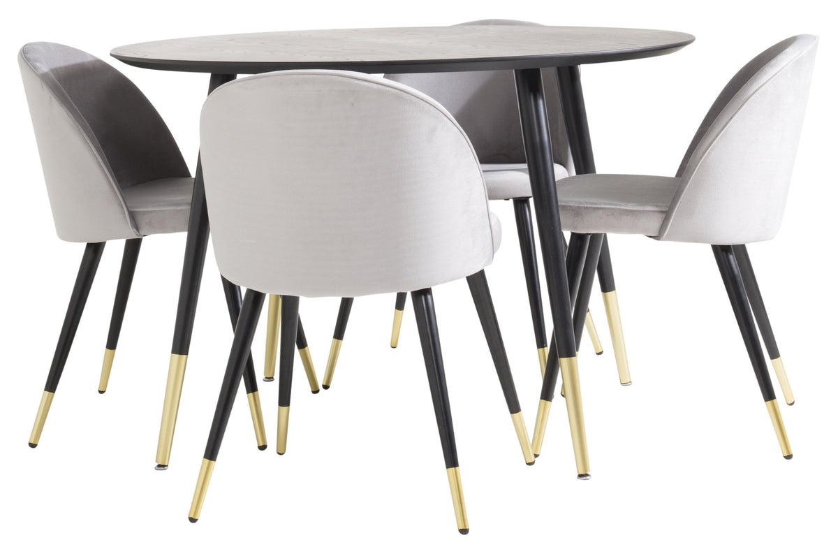 Dipp Matbord med Velvet Stolarna – Bord: ⌀115 Stol: 57x76,5x50