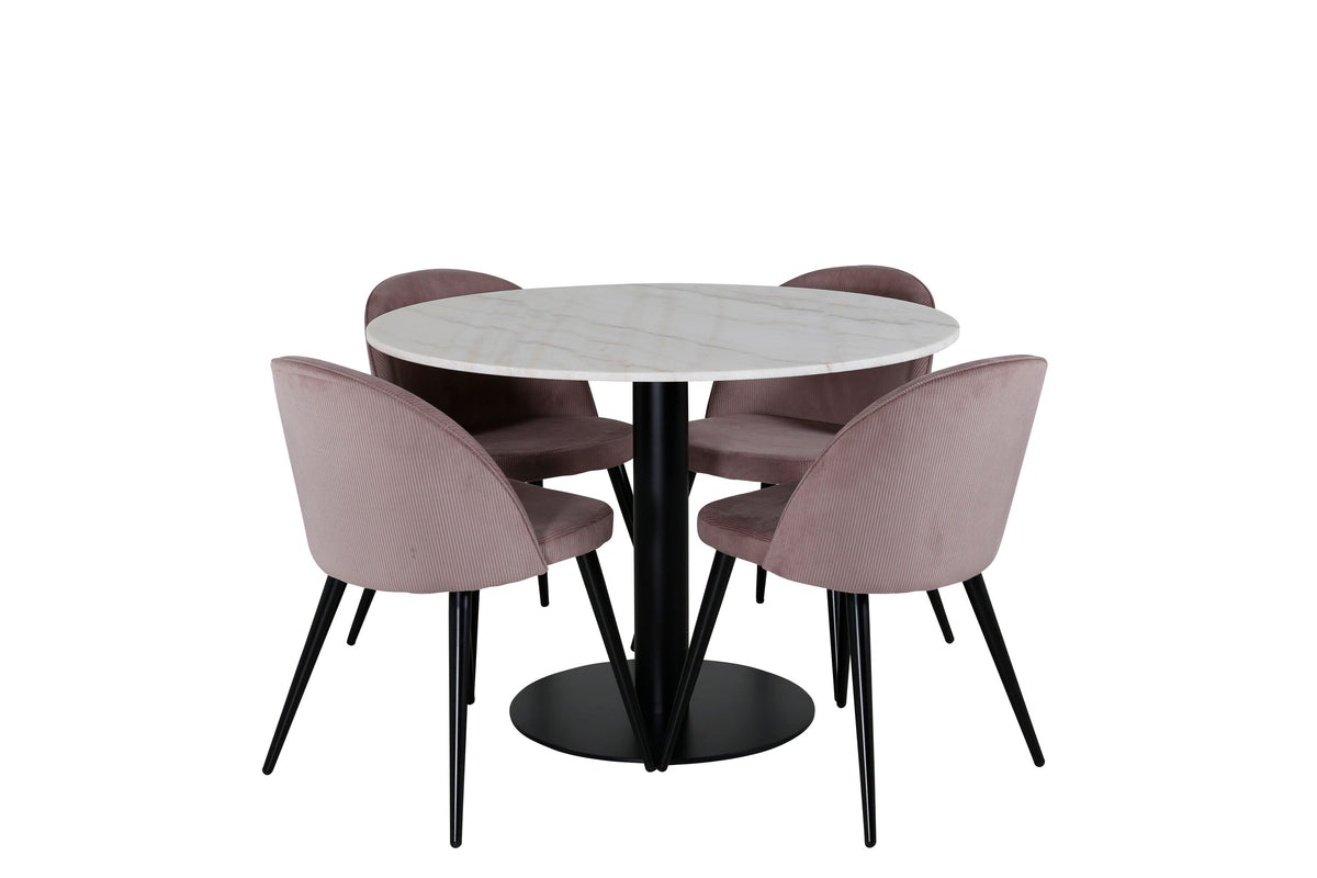 Estelle Matbord med Velvet Stolarna – Bord: ⌀106 Stol: 57x76,5x50