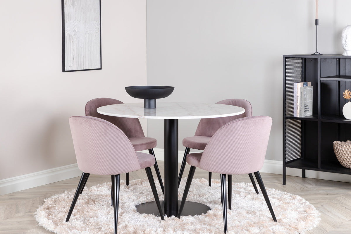 Estelle Matbord med Velvet Stolarna – Bord: ⌀106 Stol: 57x76,5x50