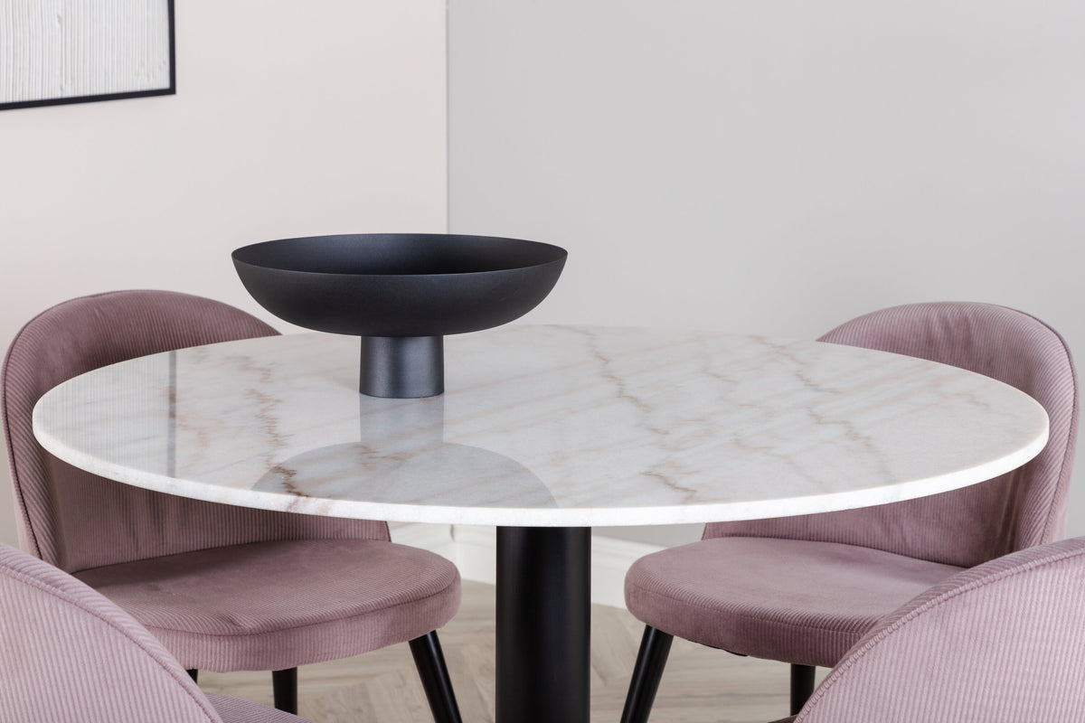 Estelle Matbord med Velvet Stolarna – Bord: ⌀106 Stol: 57x76,5x50