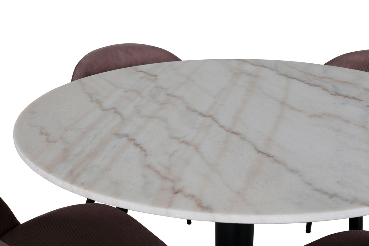 Estelle Matbord med Velvet Stolarna – Bord: ⌀106 Stol: 57x76,5x50