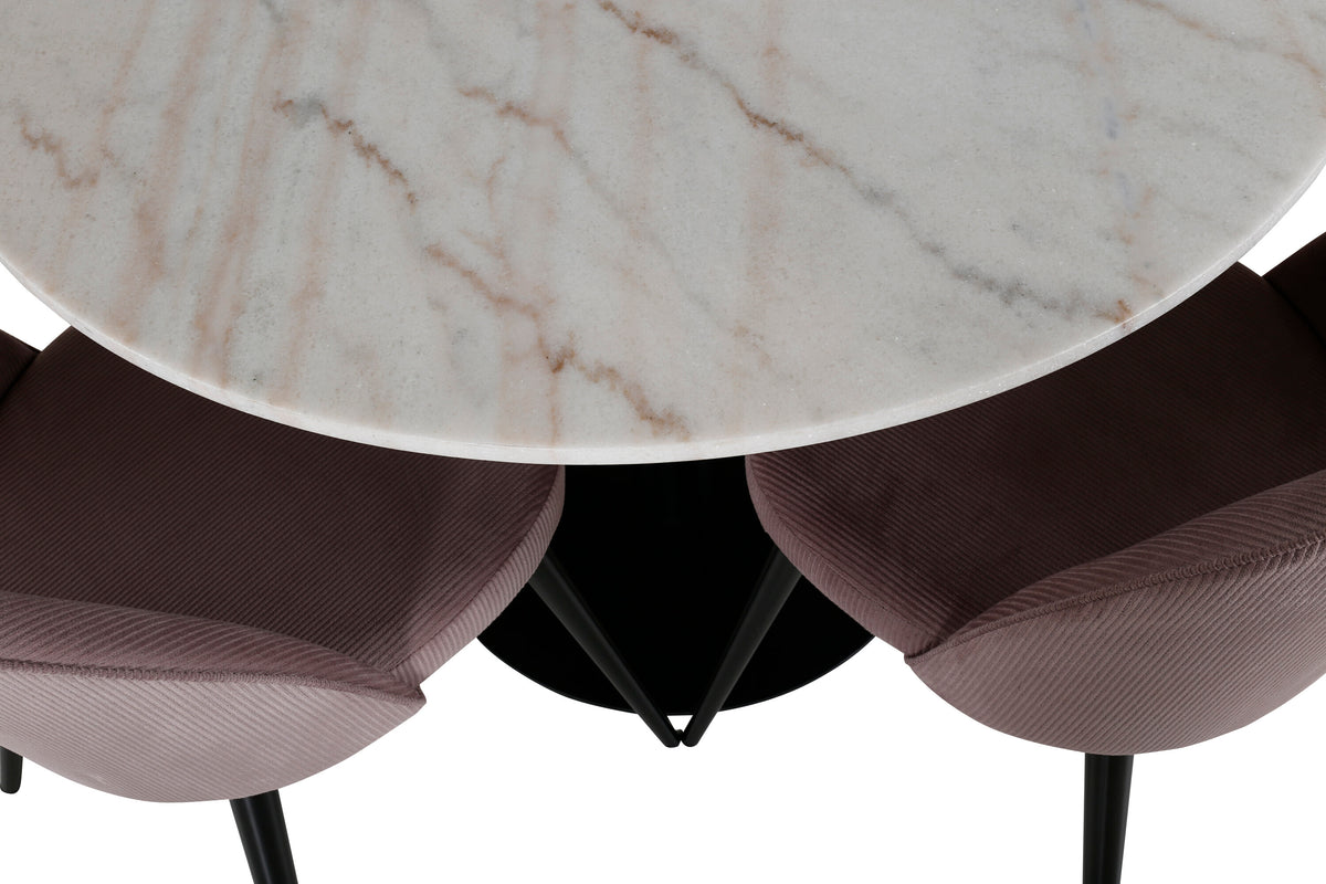 Estelle Matbord med Velvet Stolarna – Bord: ⌀106 Stol: 57x76,5x50
