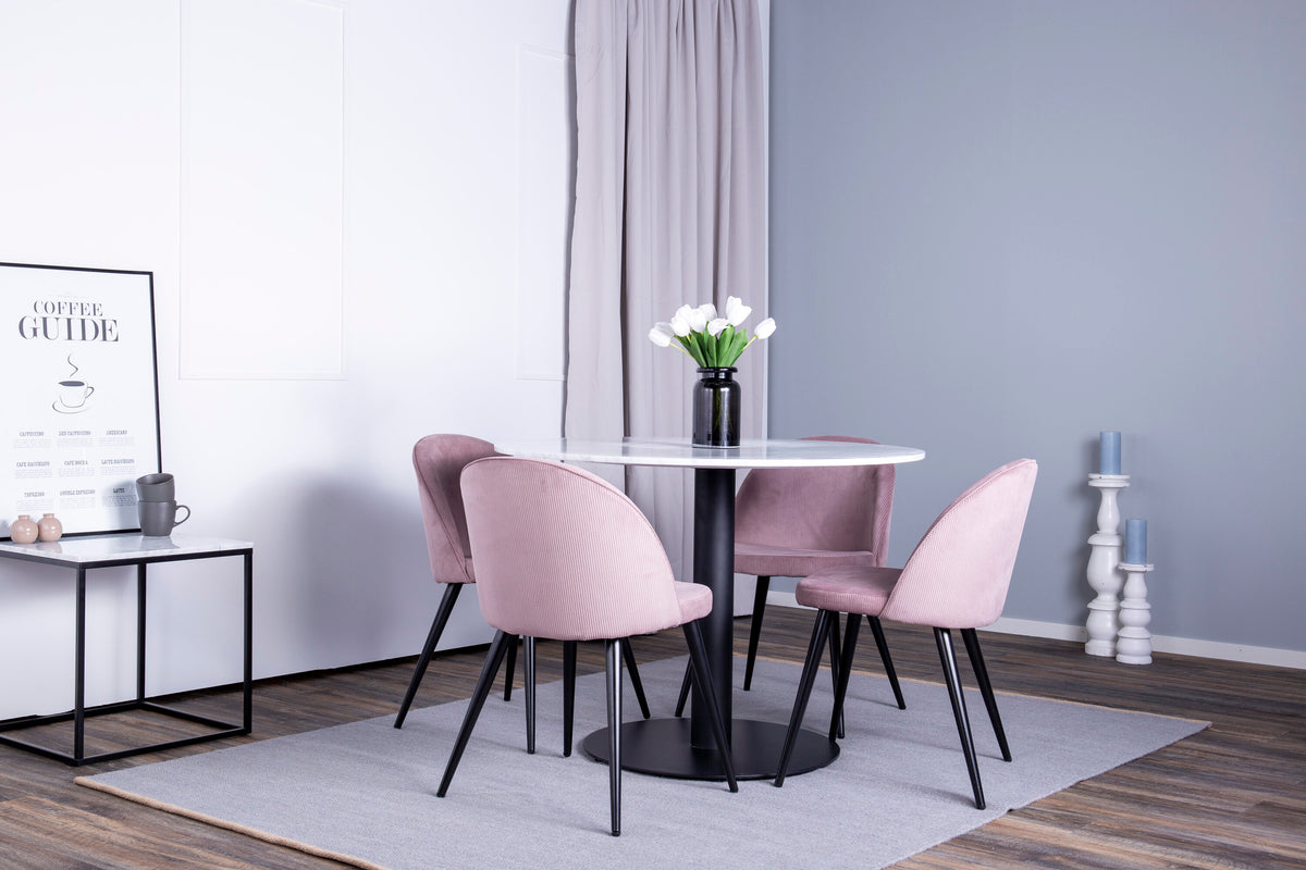 Estelle Matbord med Velvet Stolarna – Bord: ⌀106 Stol: 57x76,5x50