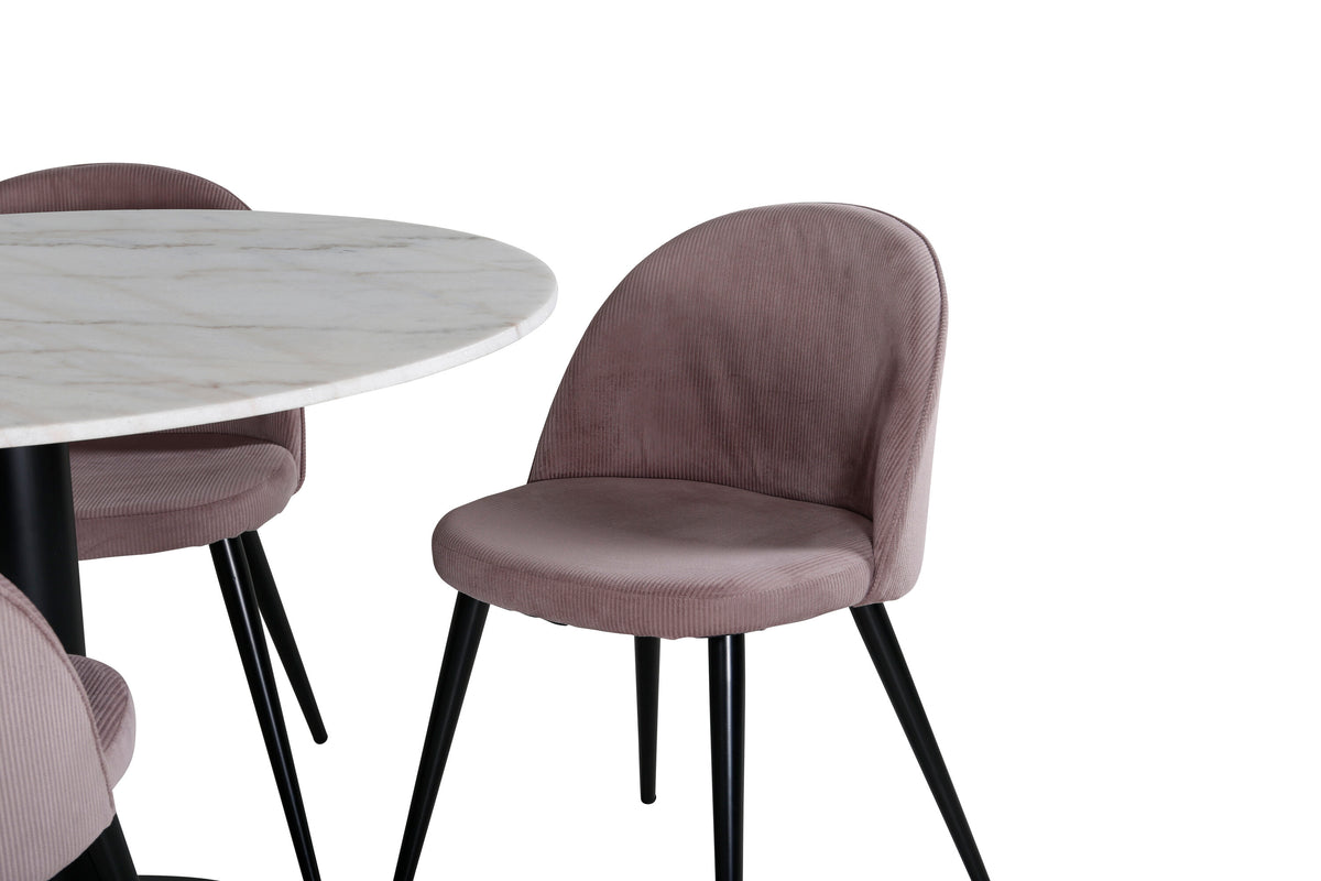 Estelle Matbord med Velvet Stolarna – Bord: ⌀106 Stol: 57x76,5x50
