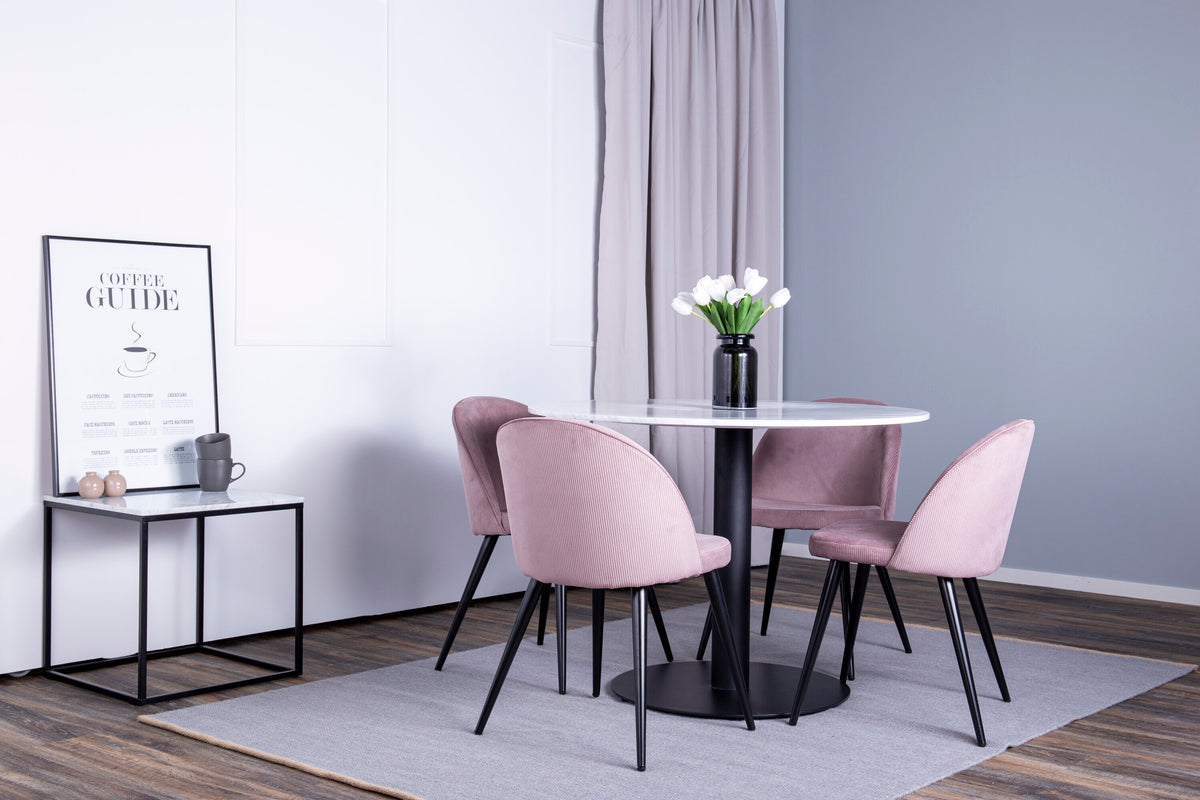 Estelle Matbord med Velvet Stolarna – Bord: ⌀106 Stol: 57x76,5x50