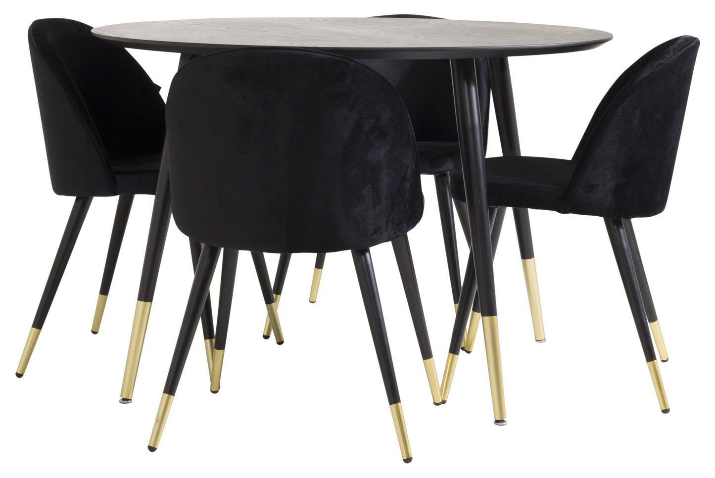 Dipp Matbord med Velvet Stolarna – Bord: ⌀115 Stol: 57x76,5x50