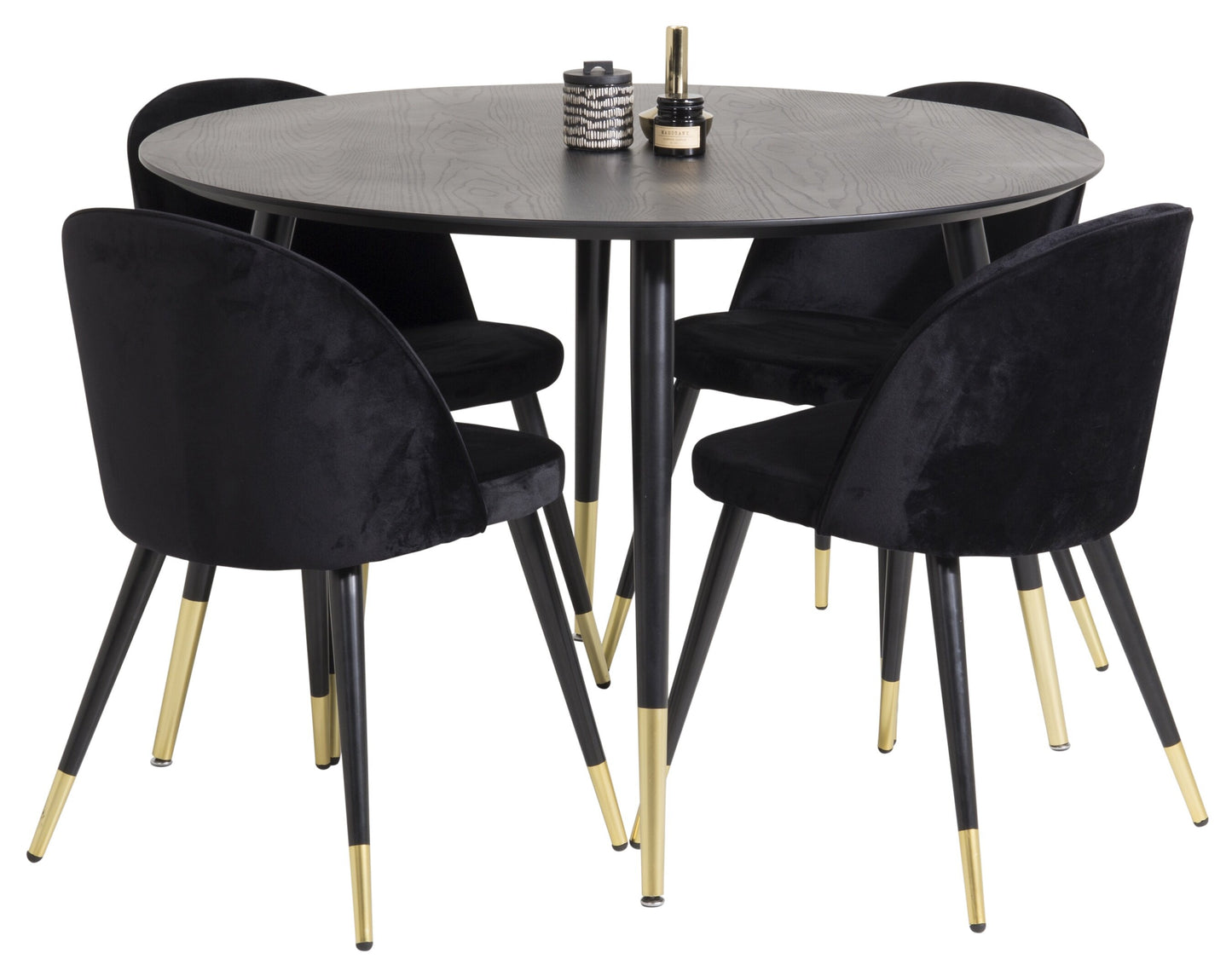 Dipp Matbord med Velvet Stolarna – Bord: ⌀115 Stol: 57x76,5x50